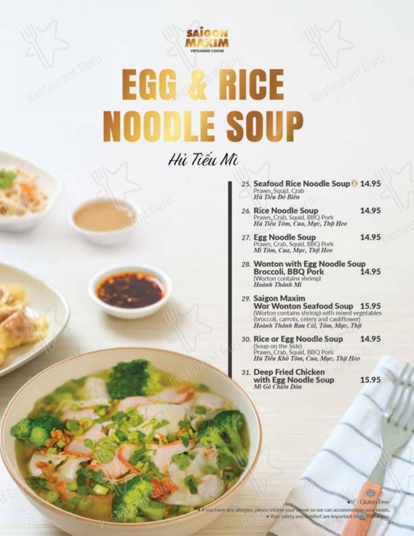 Menu pour Saigon Maxim (Riverbend) dans Calgary