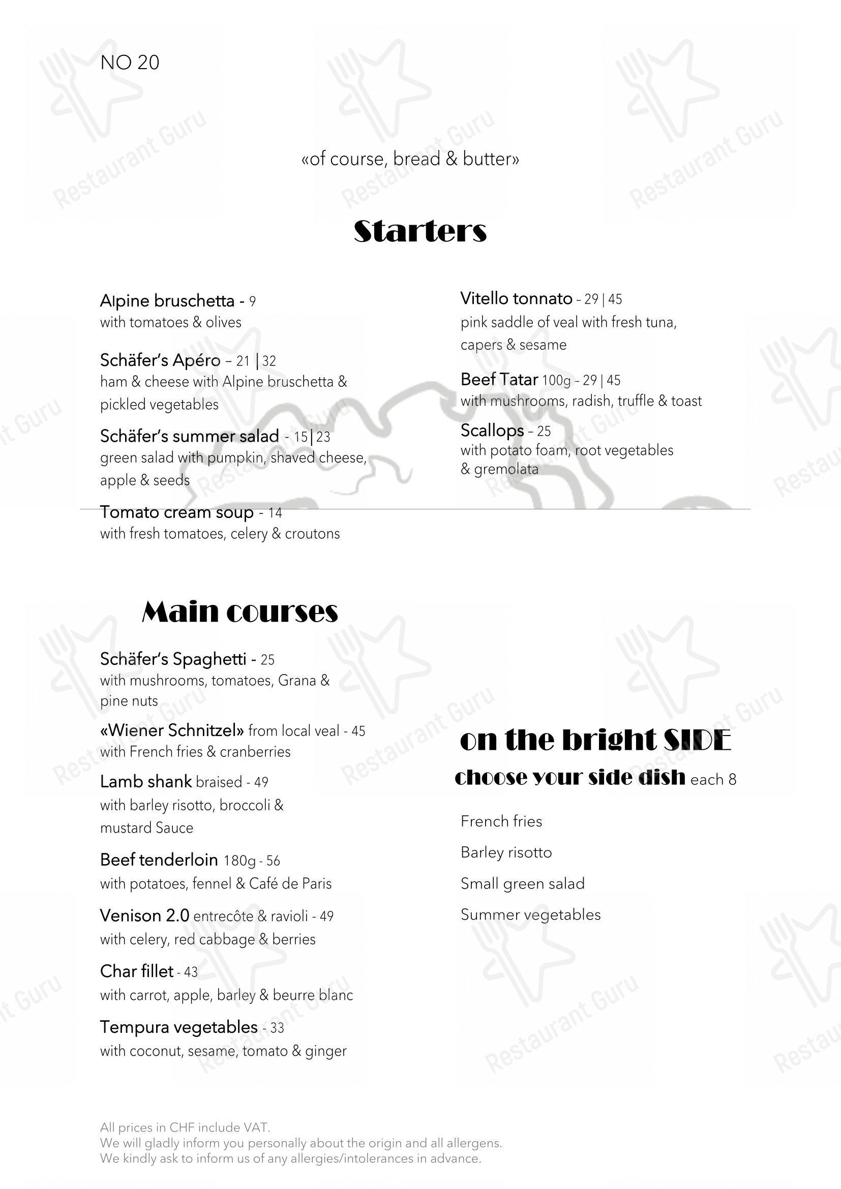 Menu di Schäferstube Saas-Fee - Menu bar