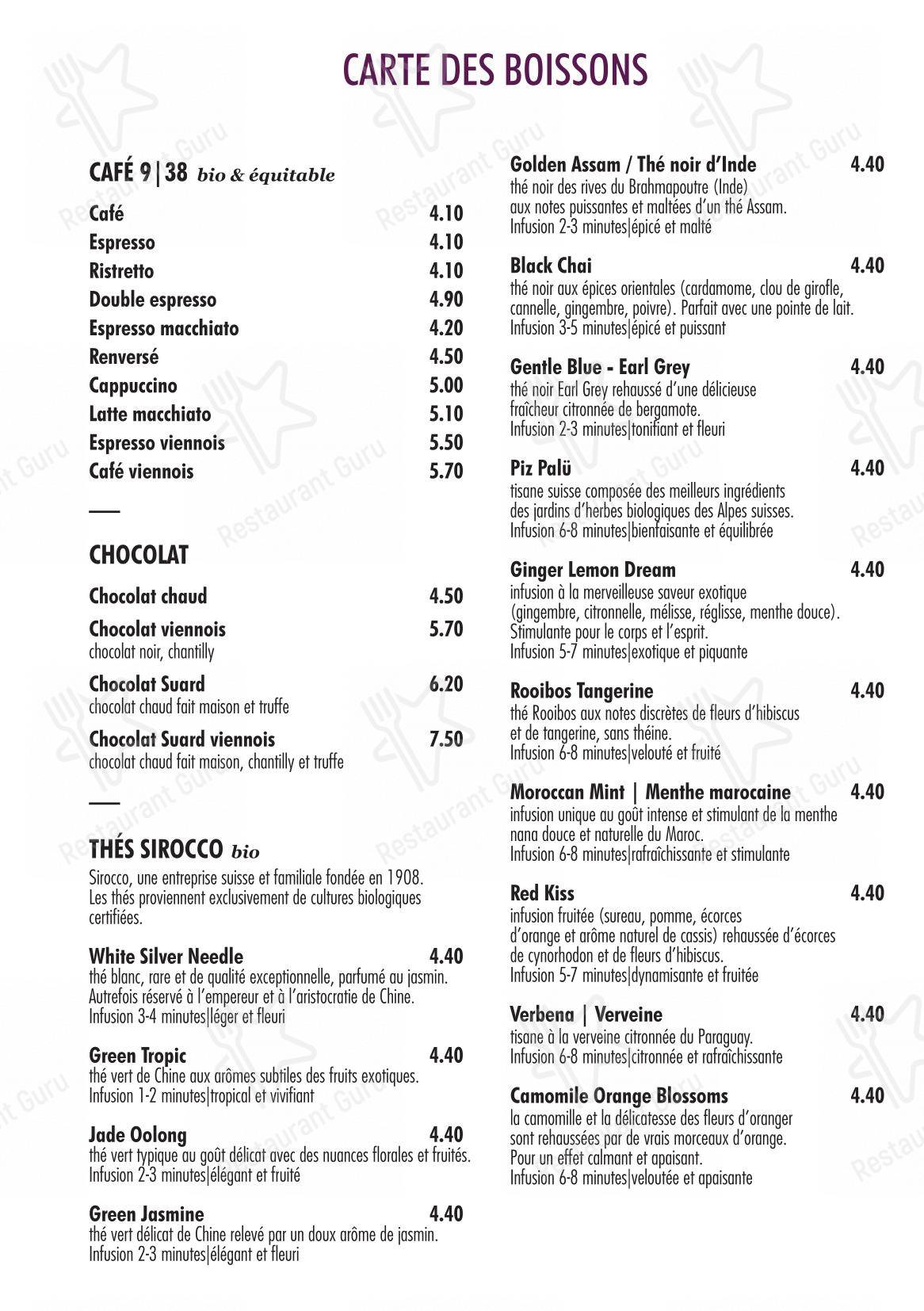 Menu per Tea-room Suard Le Chantilly in Friburgo