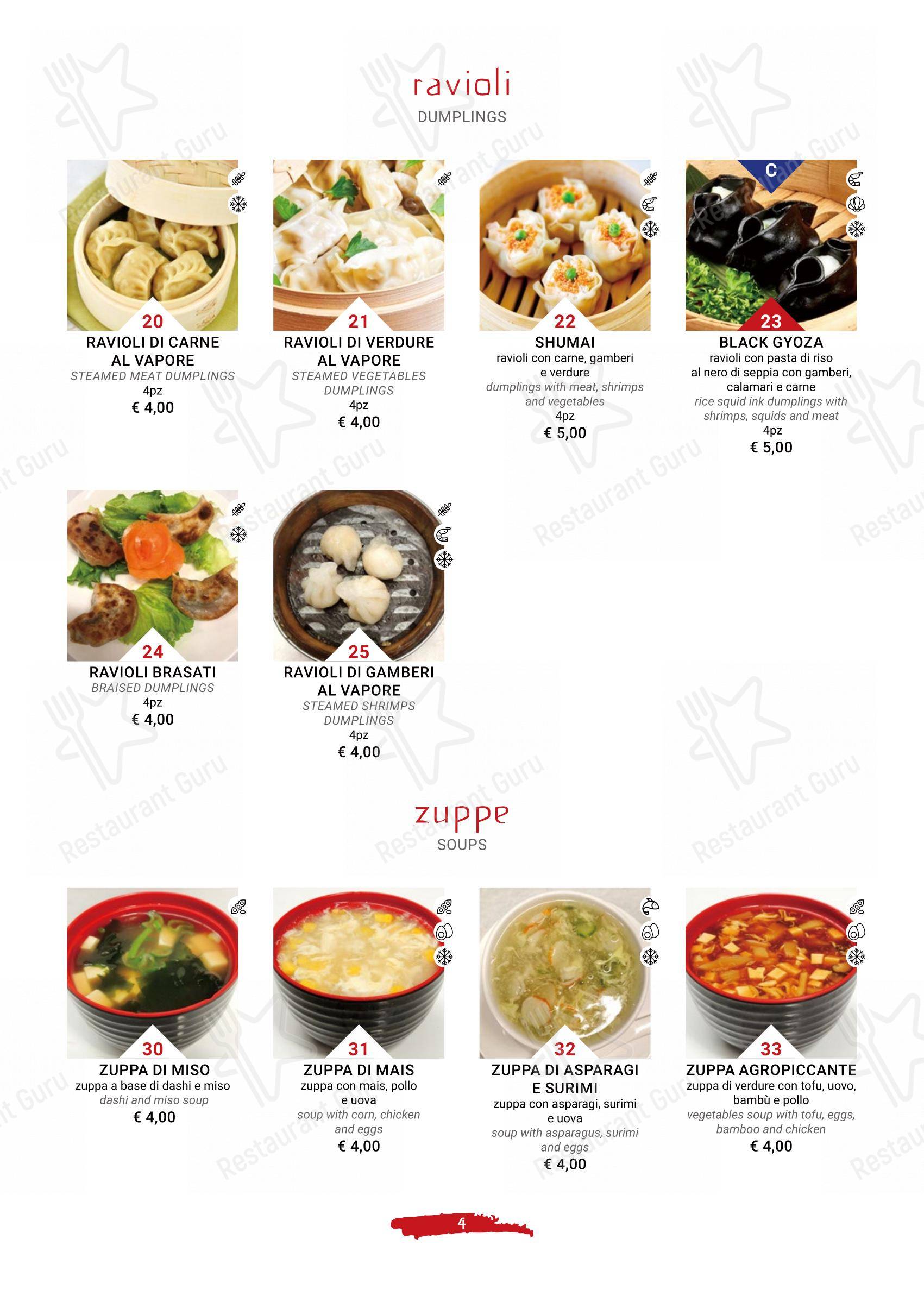 Menu di Terra d'Oriente - Menu