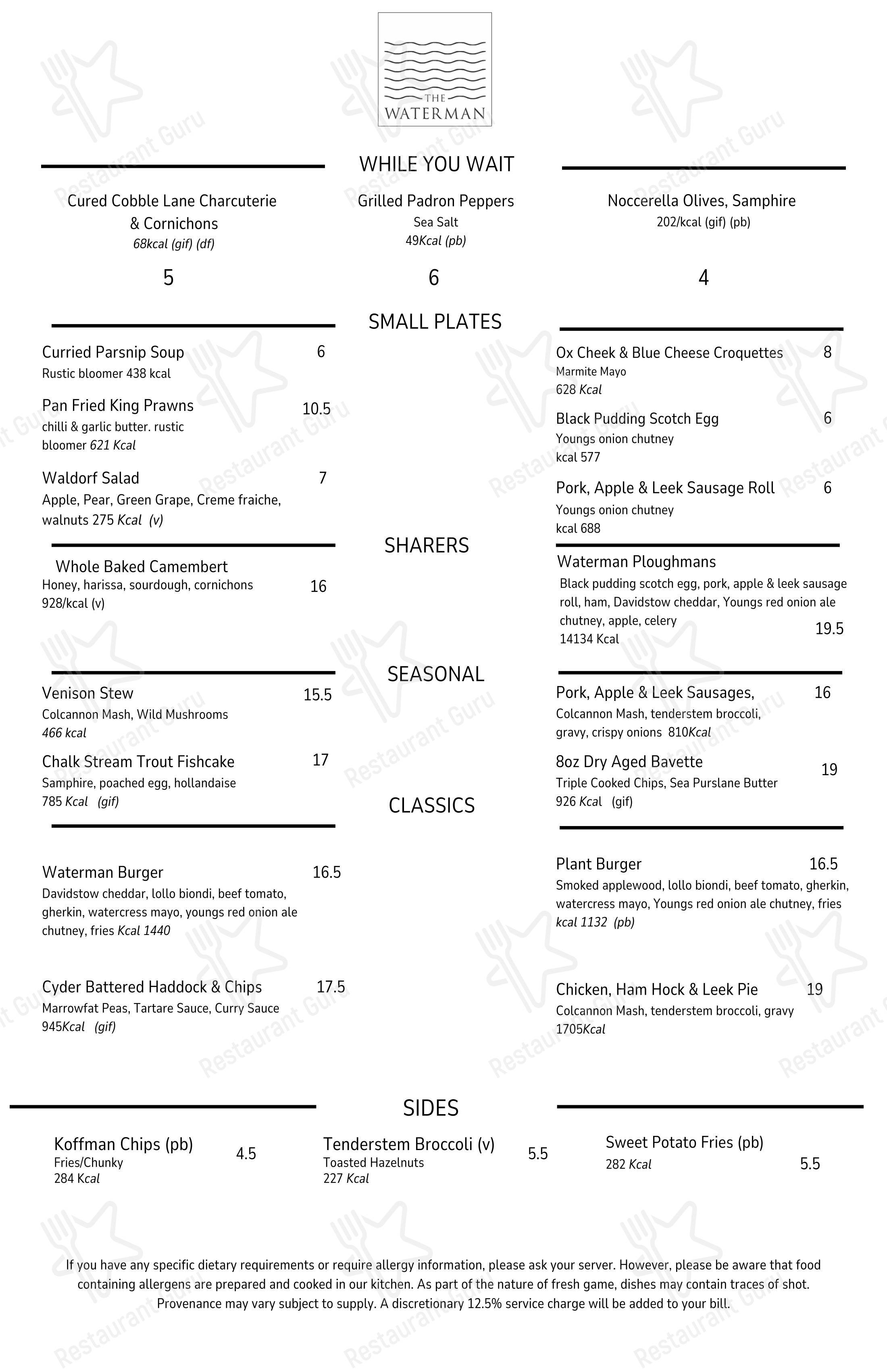 Menu at The Waterman pub & bar, Cambridge