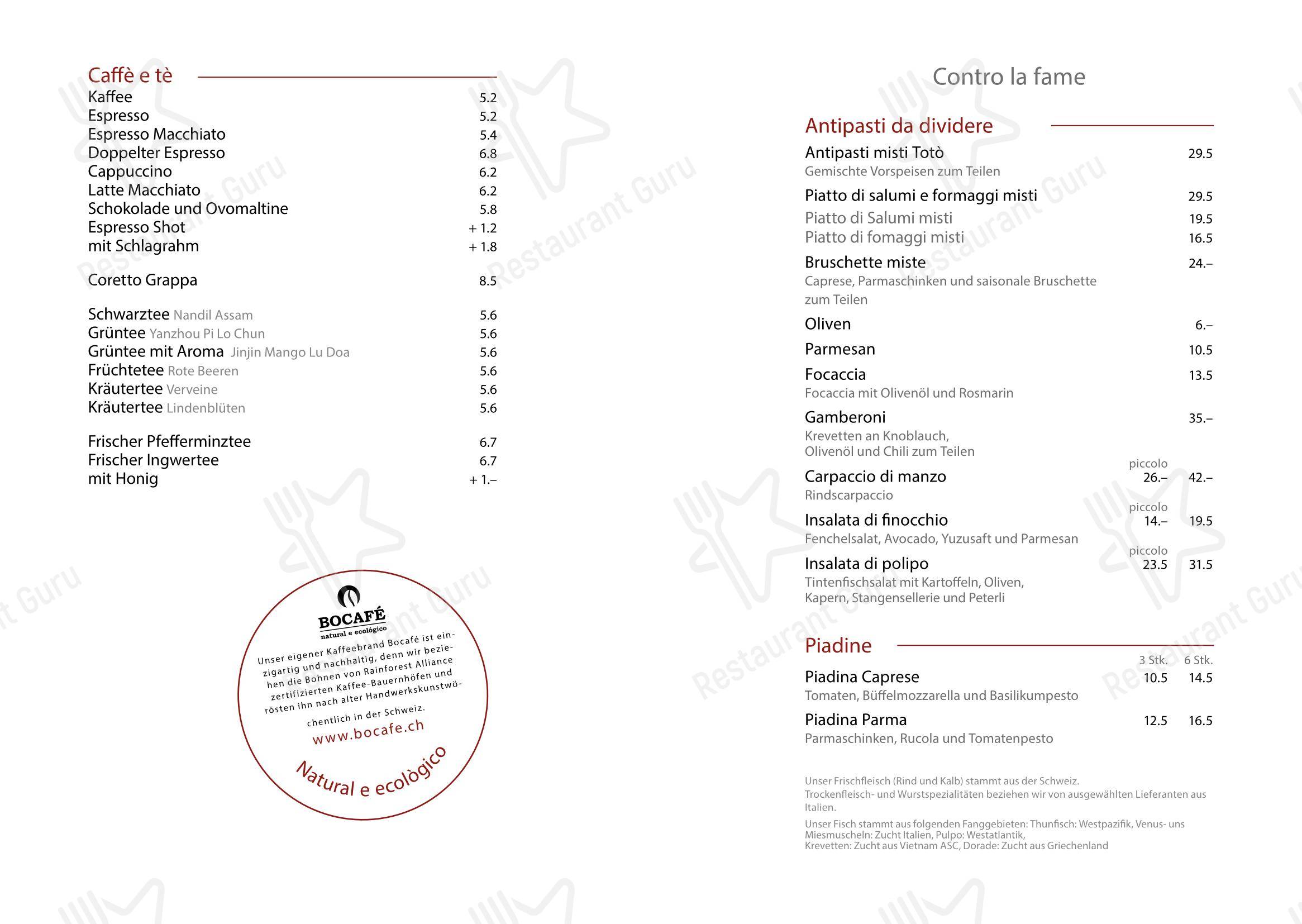 Крафт меню per Totò ristorante