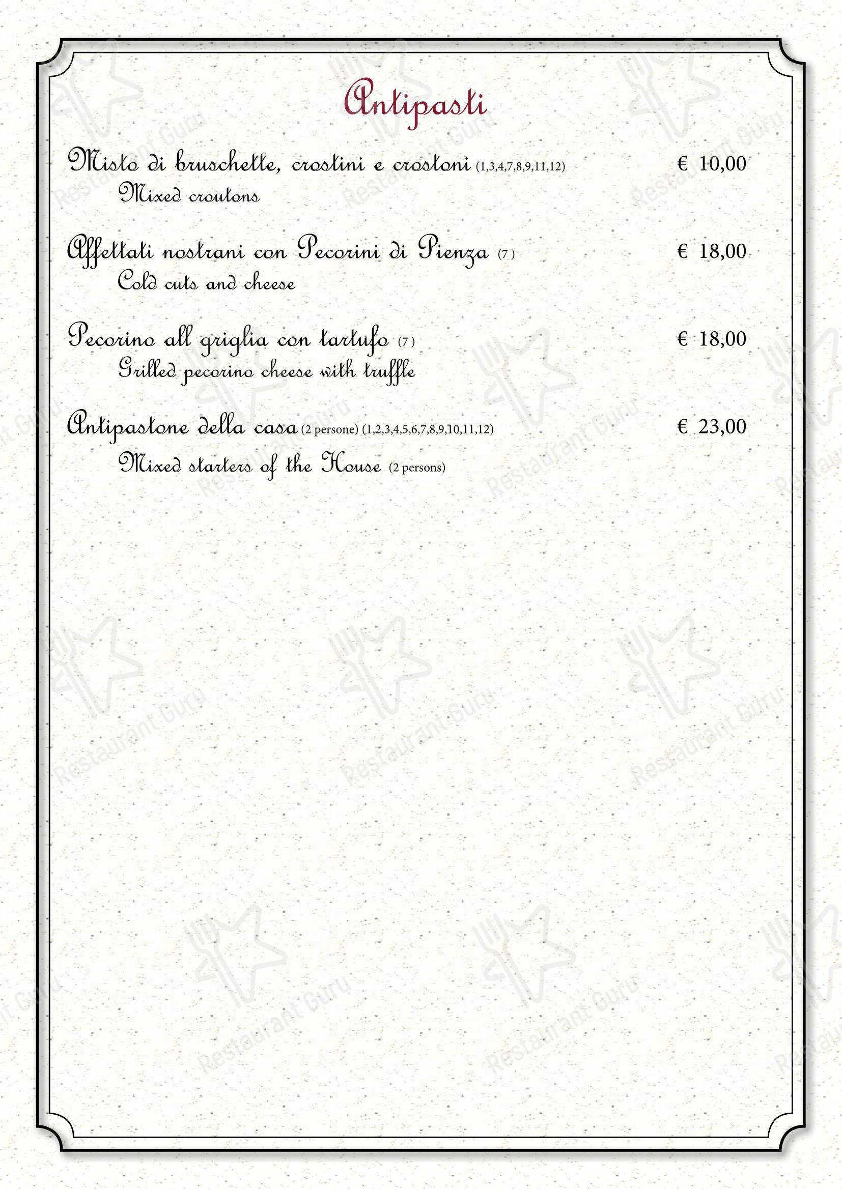 Trattoria di Cagnano in Montepulciano - Основное меню