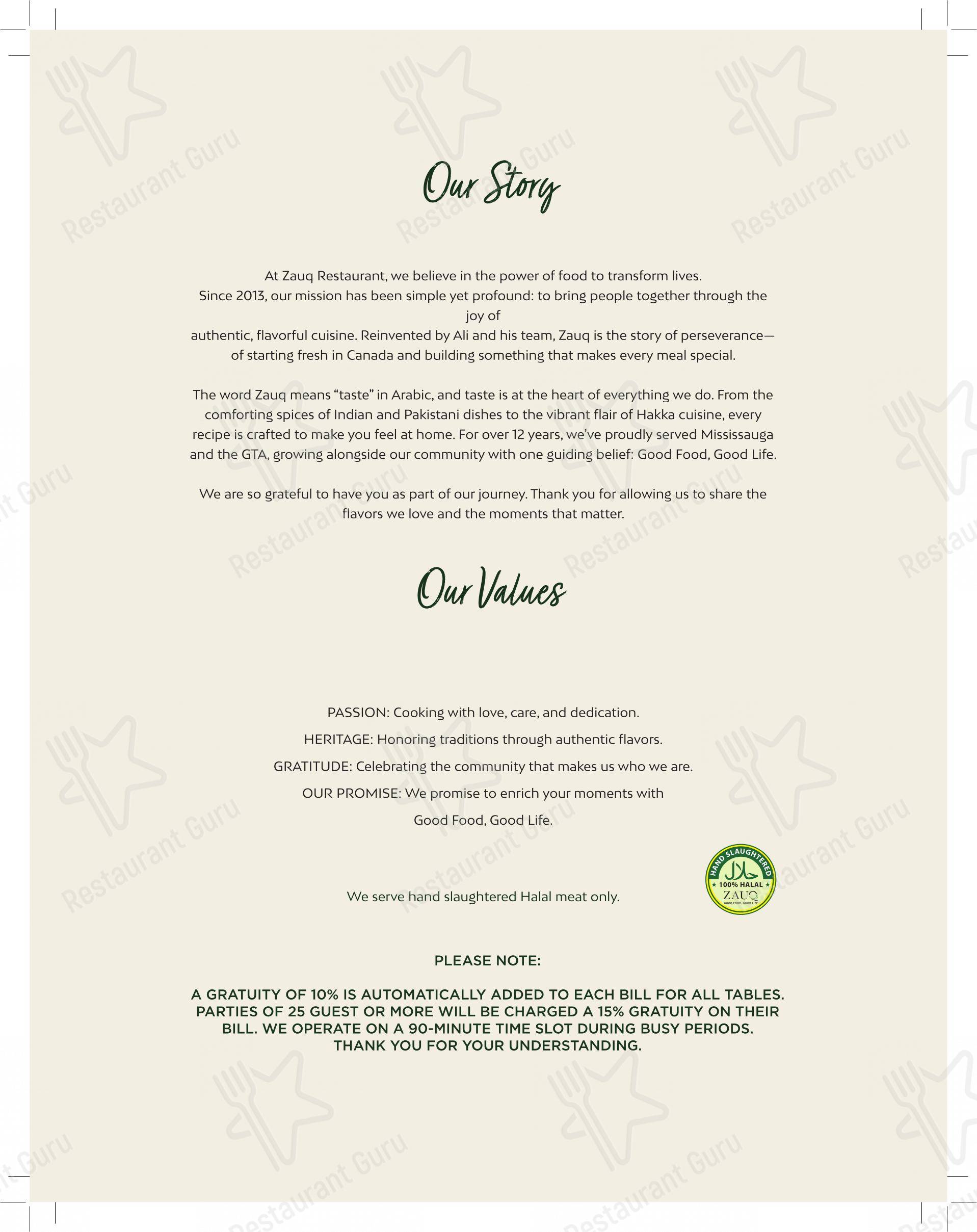 Menu pour Zauq Mississauga - Halal Pakistani, Indian & Hakka Cuisine dans Mississauga