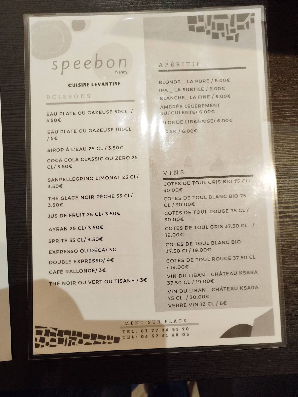Menu de speebon - La Table Du Levant