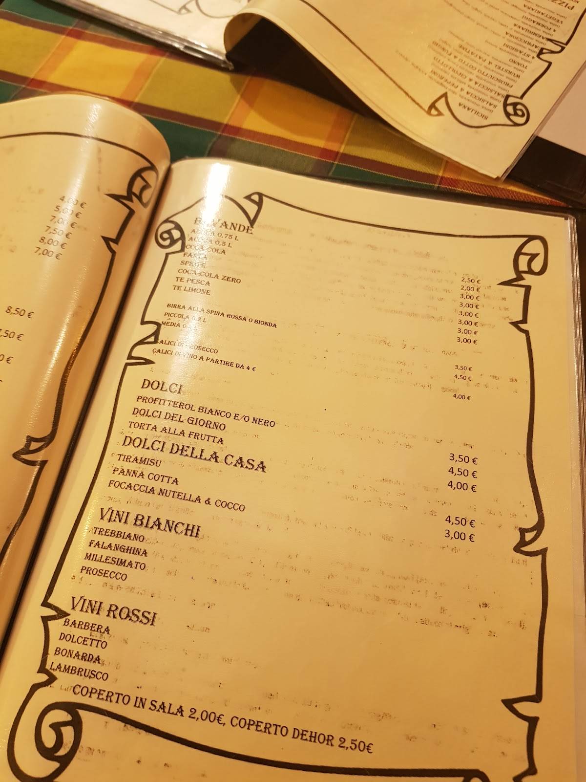 Menu di Pizzeria vecchio Caffè Cavour 