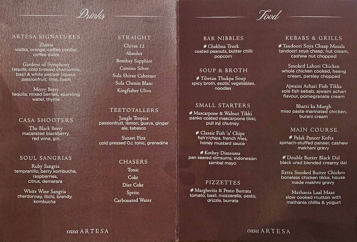 Casa Artesa Amritsar menu