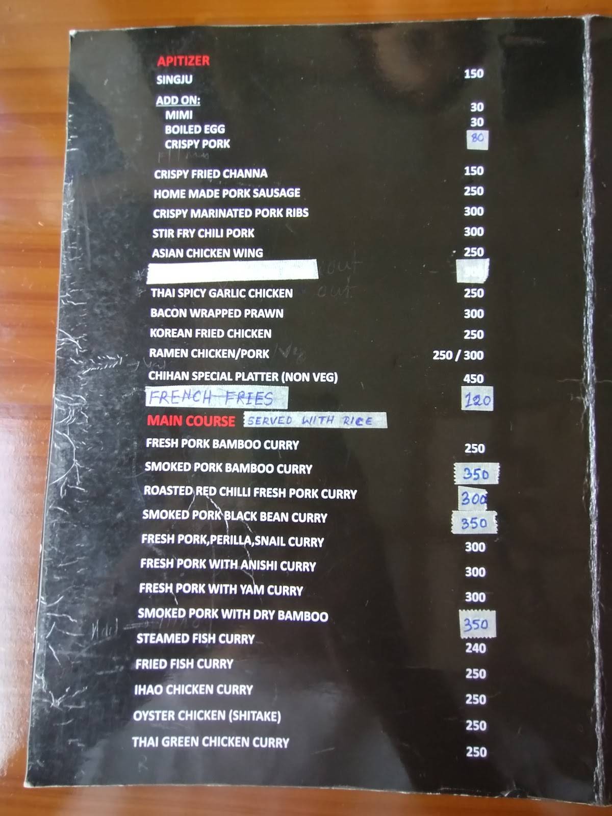 CHIHAN RESTAURANT menu