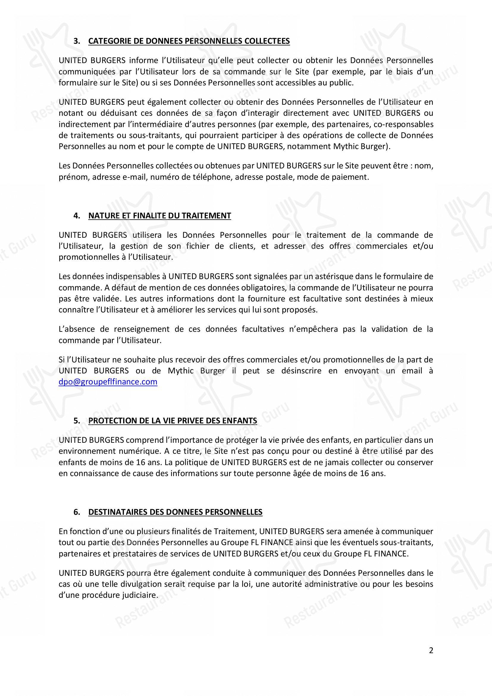 Menu pour MYTHIC BURGER Colomiers - Menu bar
