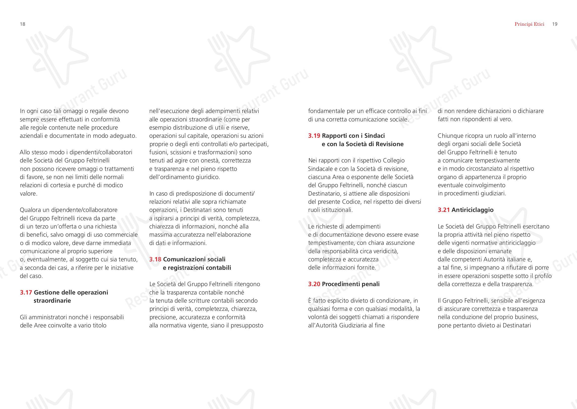 Menu per Feltrinelli Librerie fast food