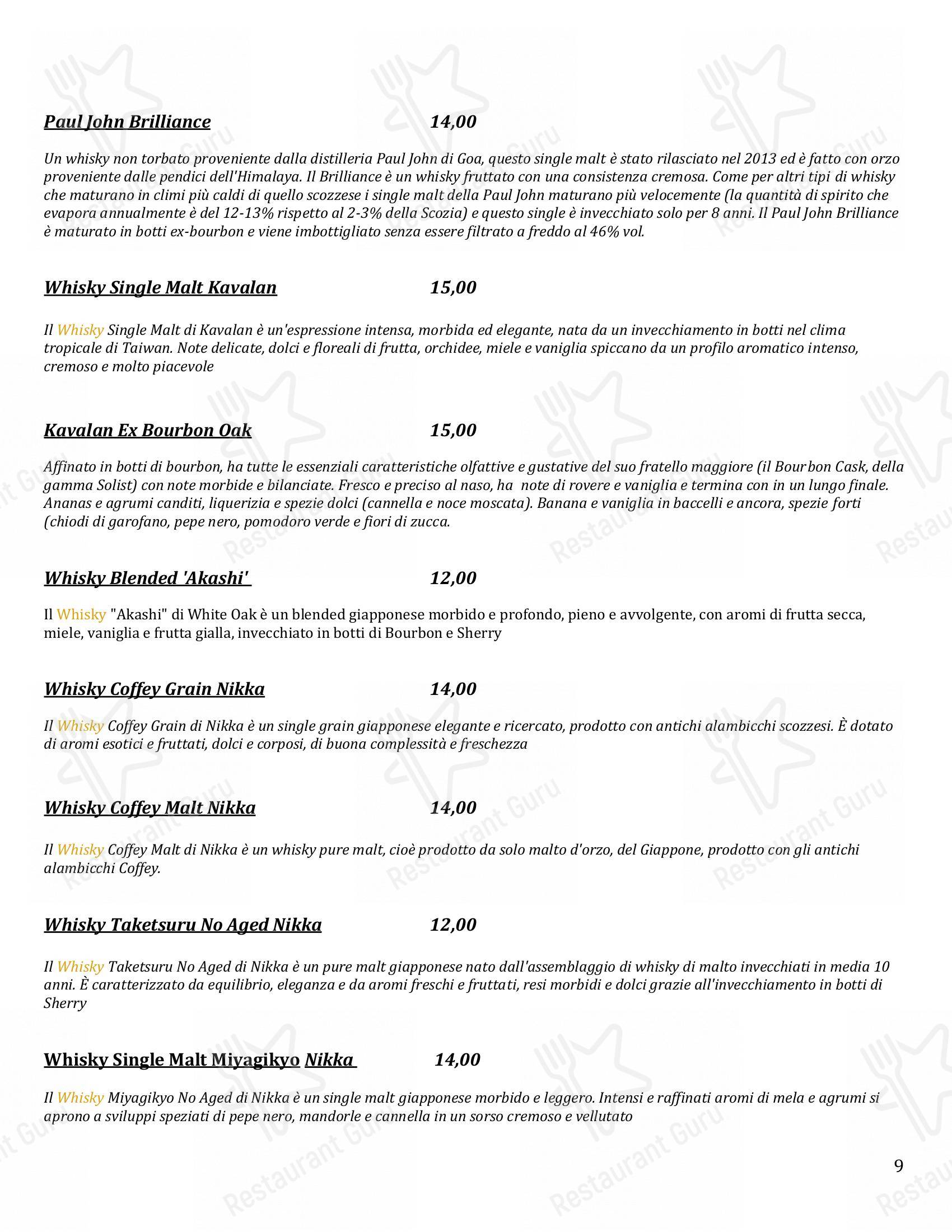 Menu di Shake Cocktail & Wine Bar - Основное меню