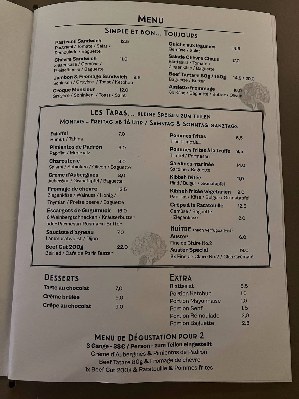 Menu At Bon Vivant Restaurant Vienna