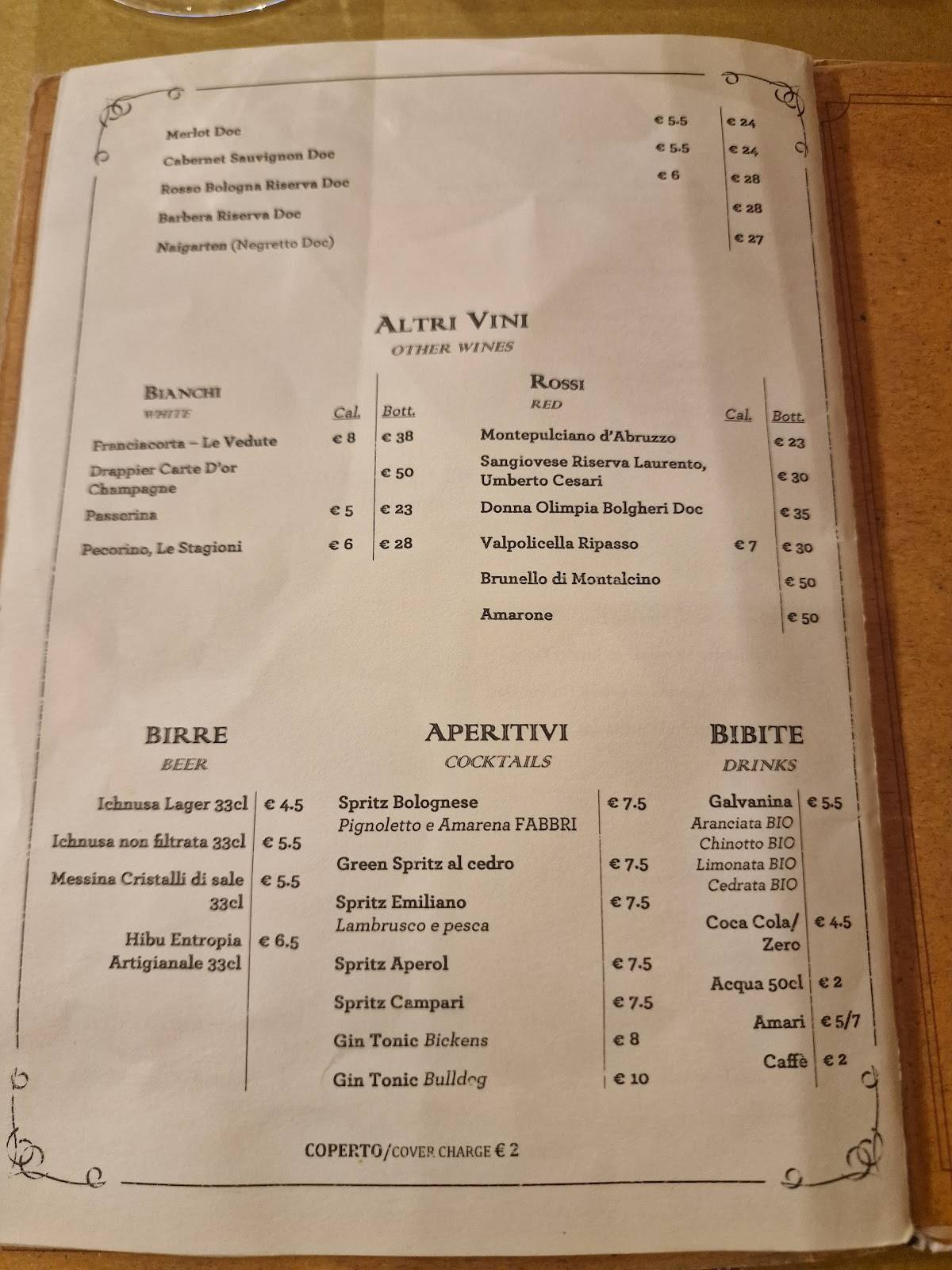 Menu di 051 Osteria Zerocinquantello 