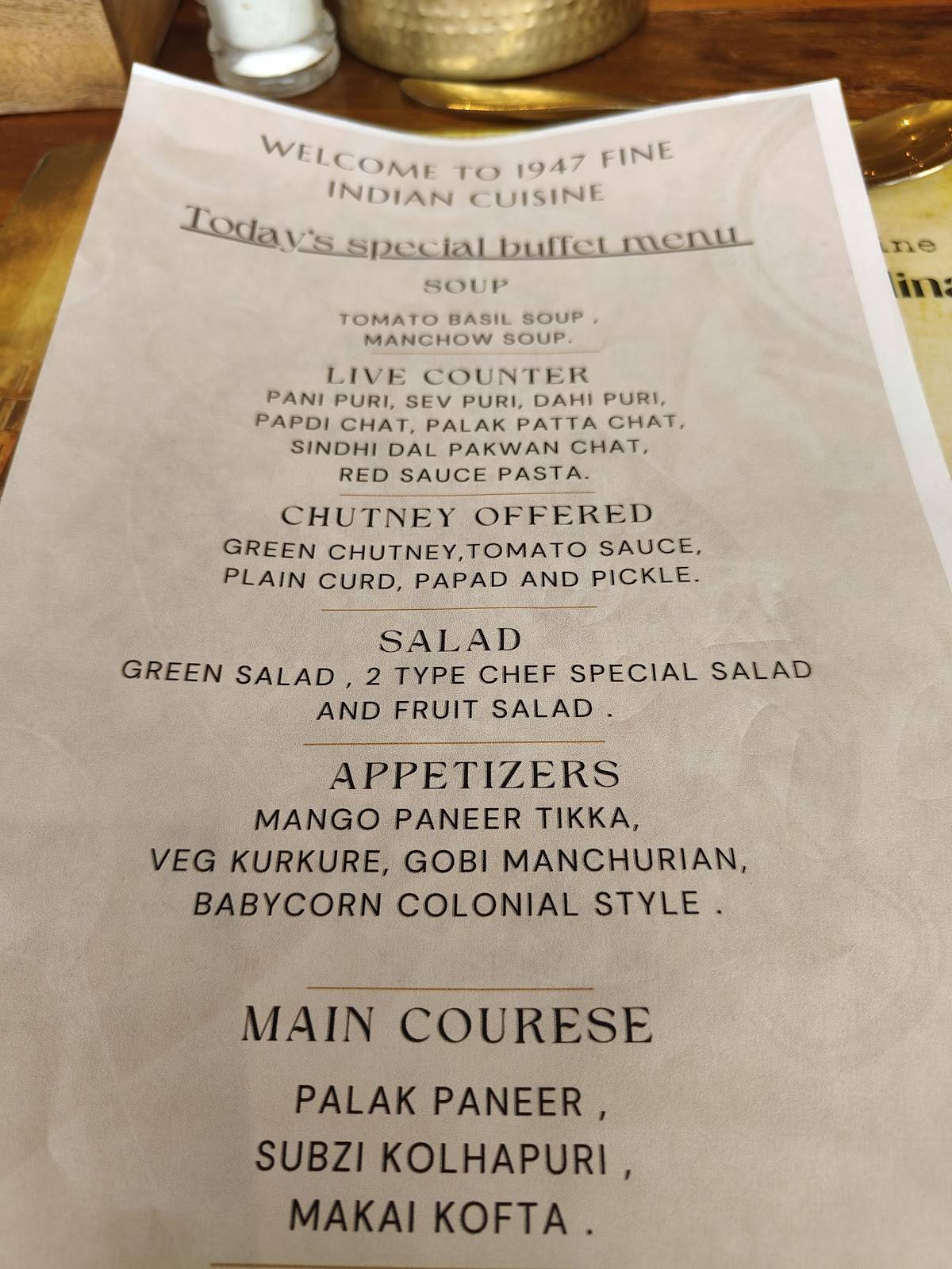 1947 Restaurant - Hennur menu