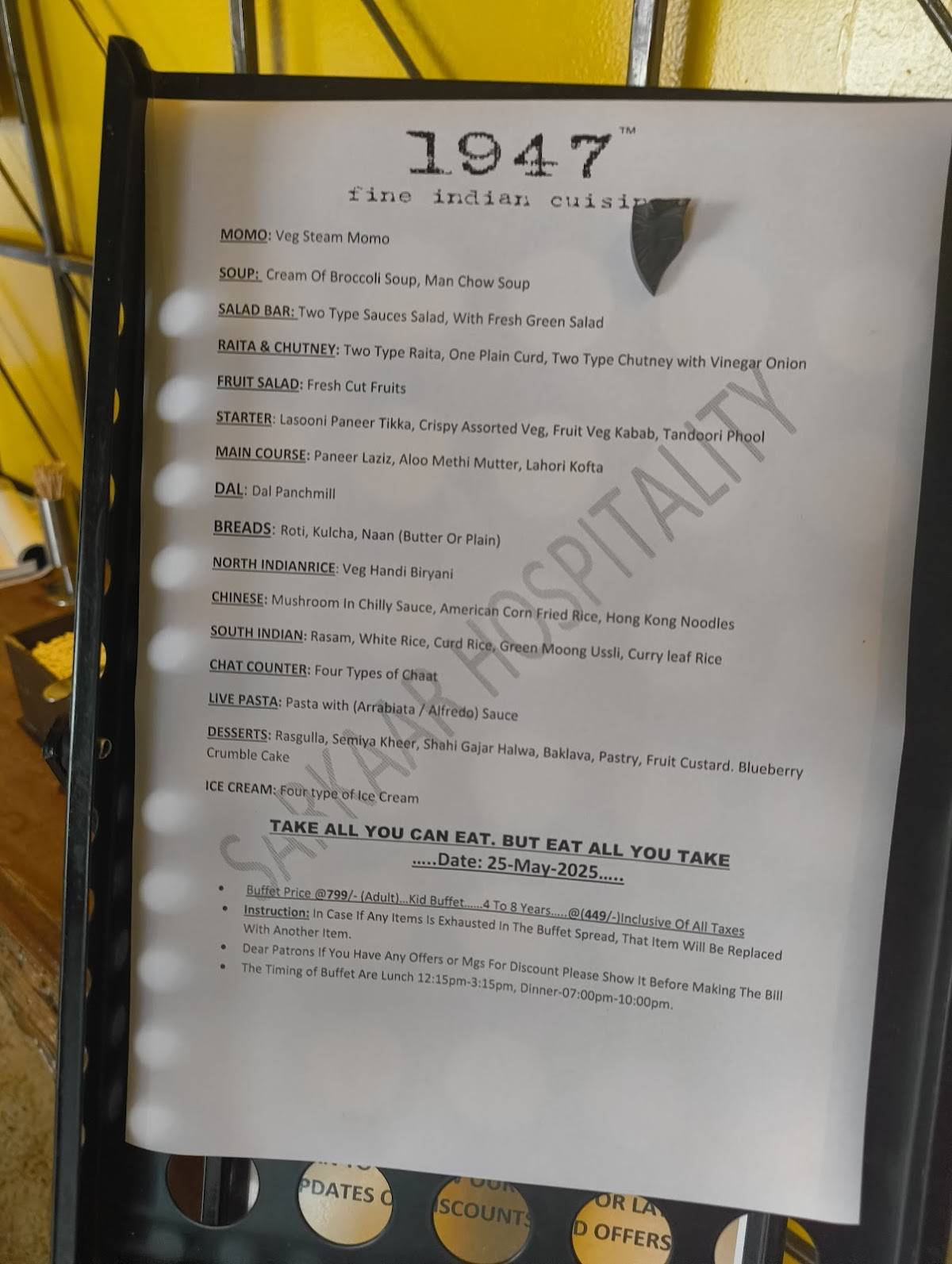 1947 Restaurant menu