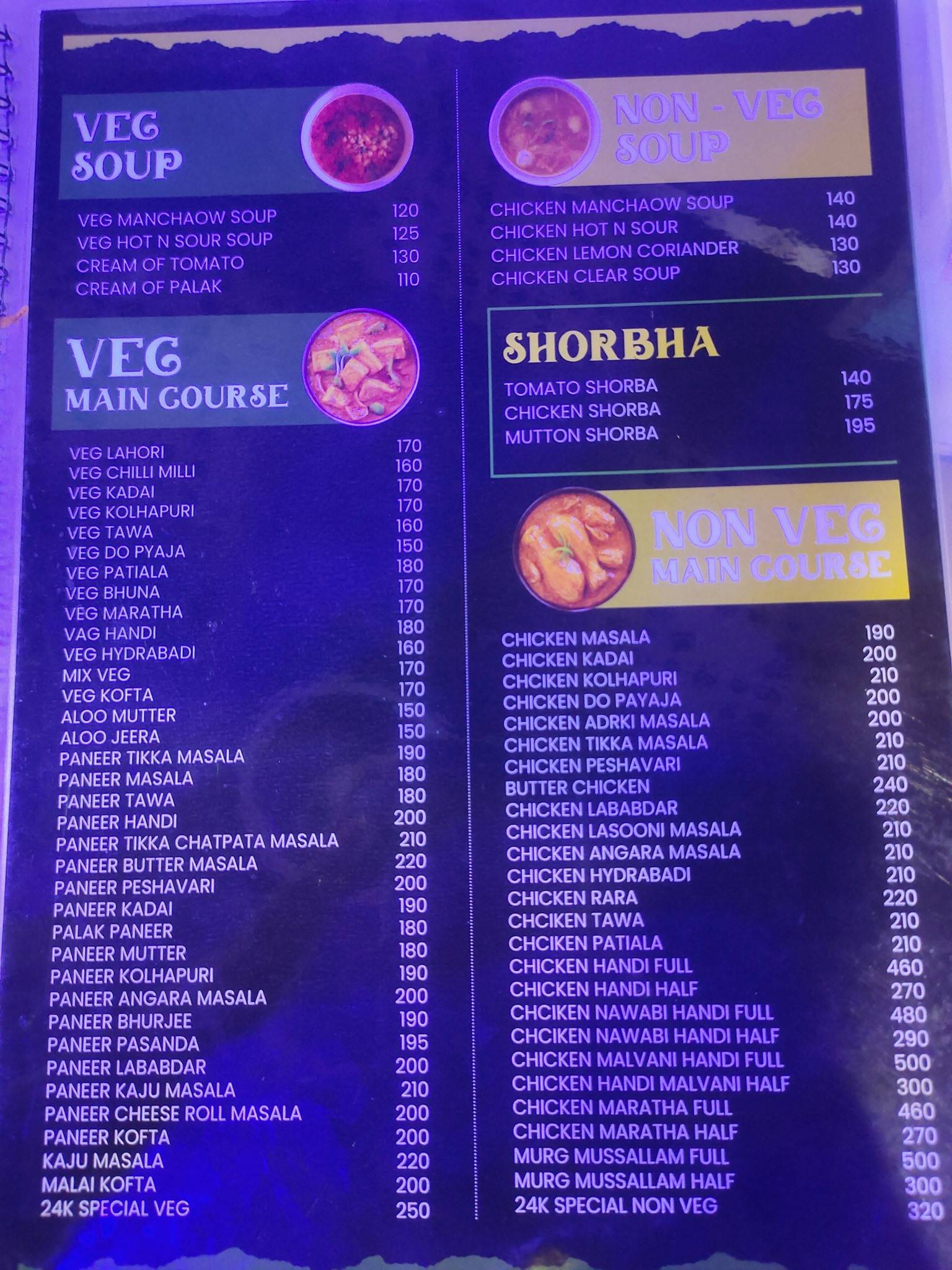 24K Resto & Bar menu