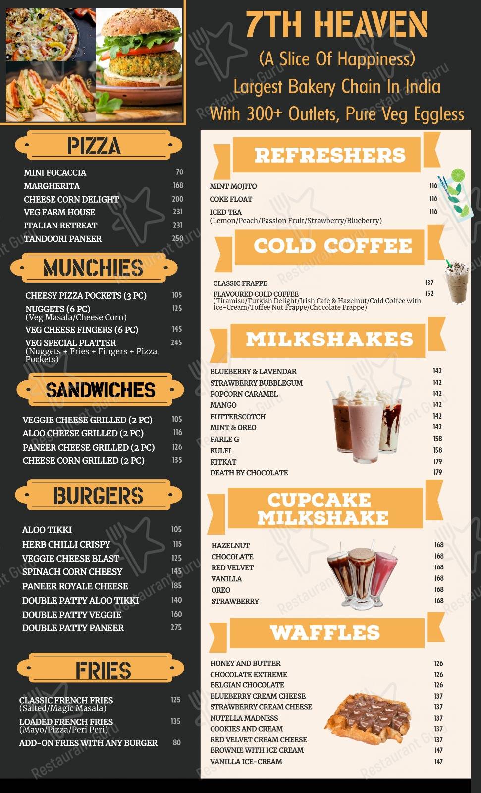 Menu for the 7th Heaven Amritsar restaurant