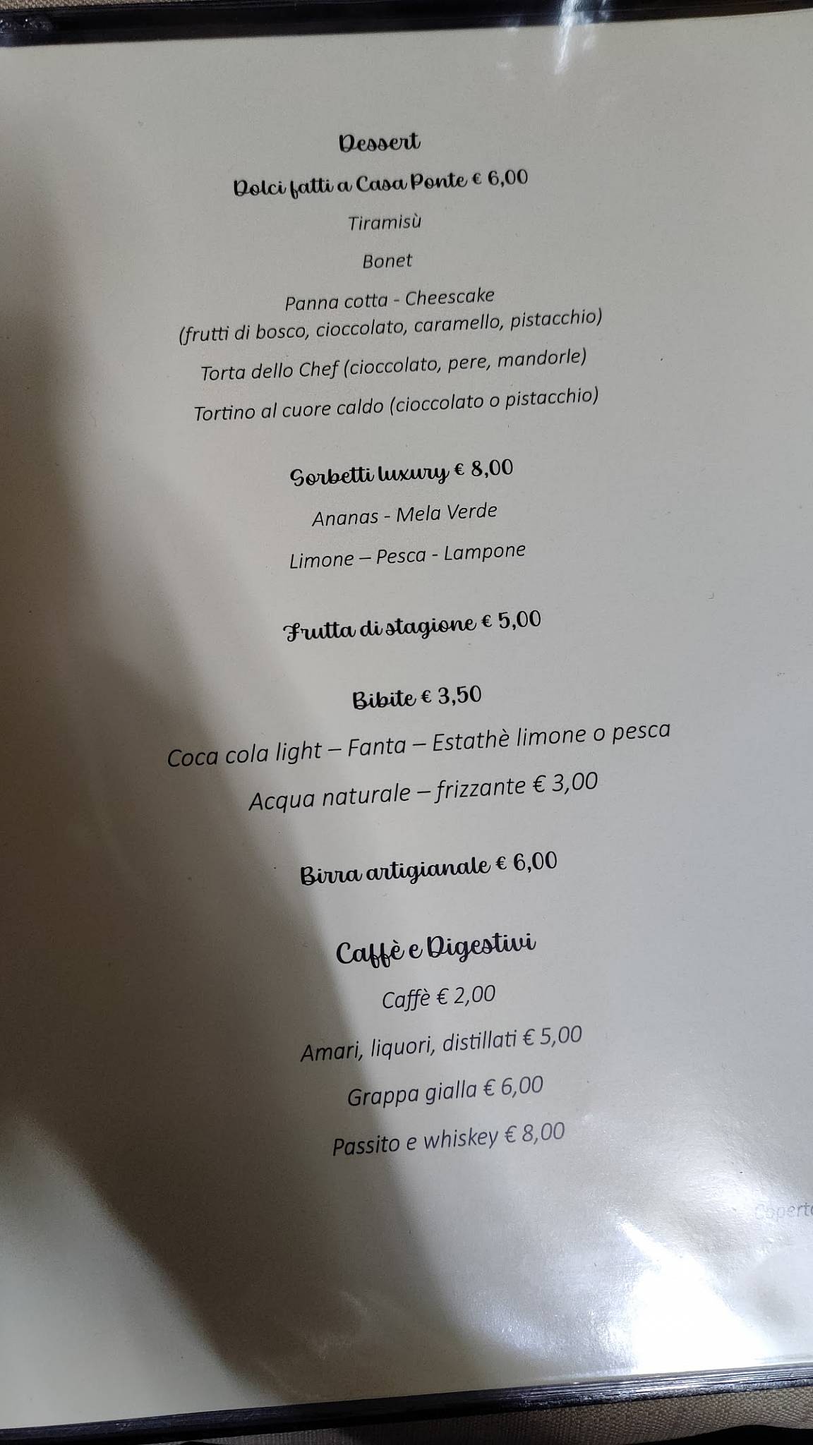 Menu di A Casa Ponte di Cinzia & Andy 