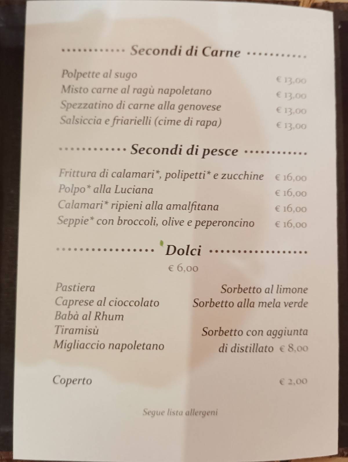 Menu di 'A Smorfia 