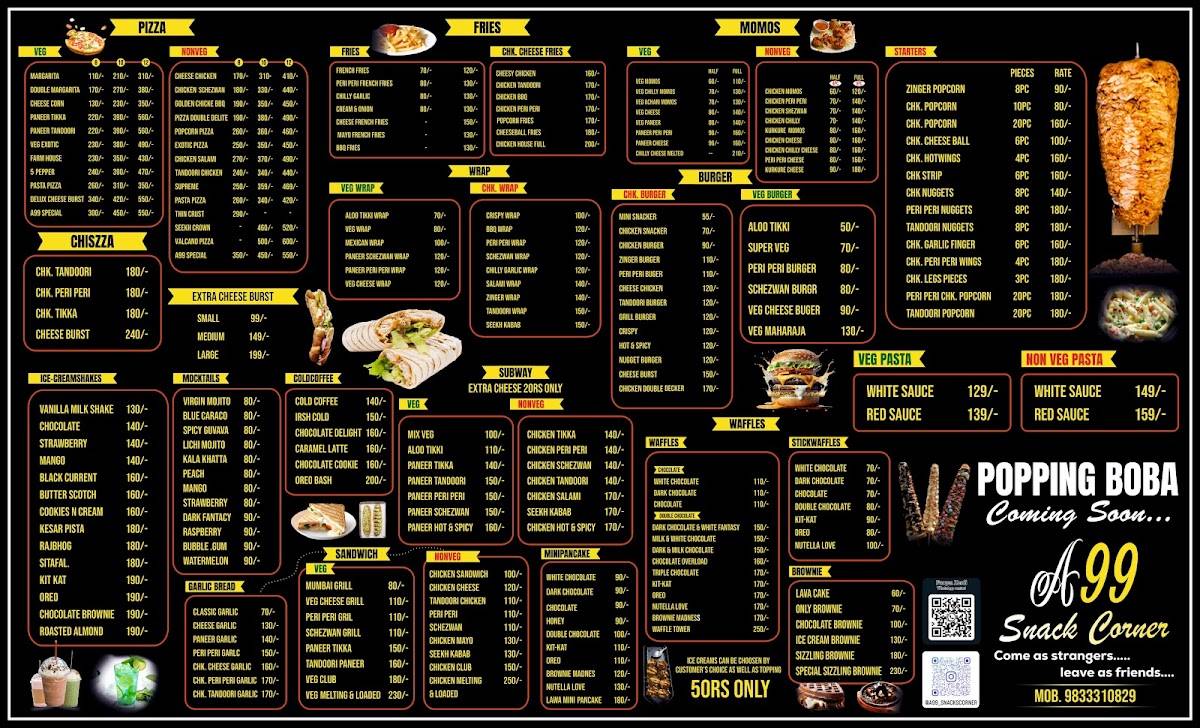 A99 snacks corner menu