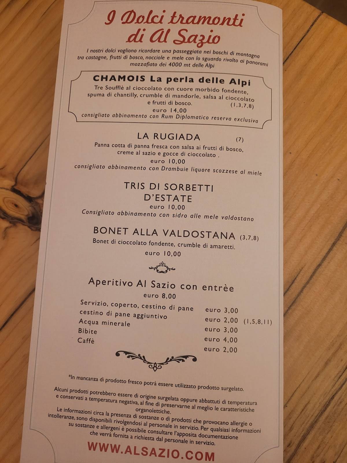 Menu di AL SAZIO Ristorante 