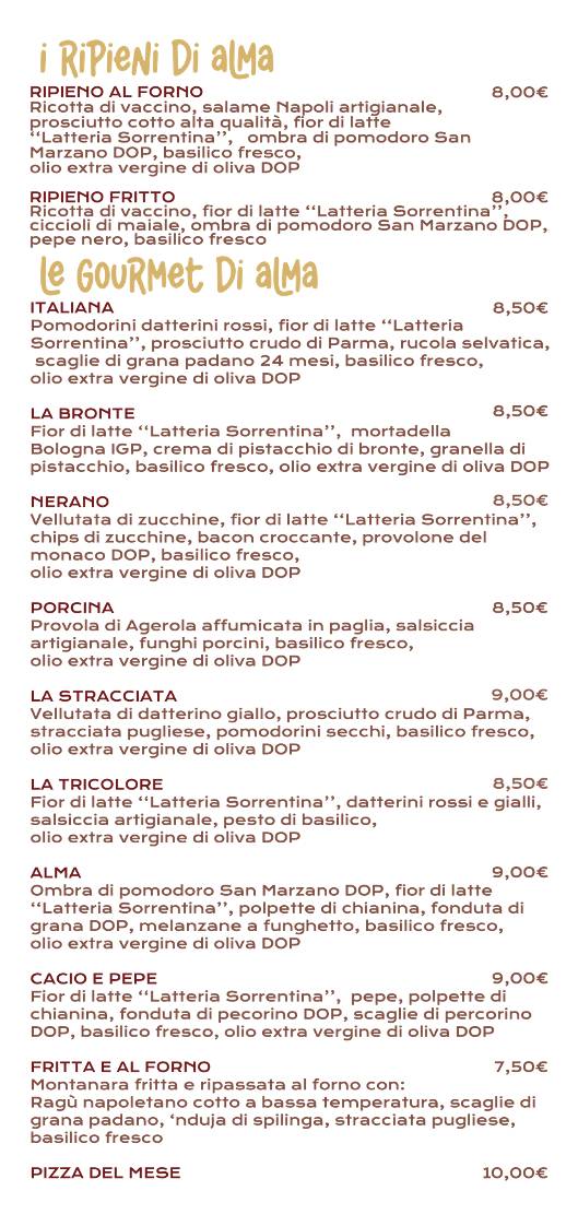 Menu di ALMA pizzeria gourmet 