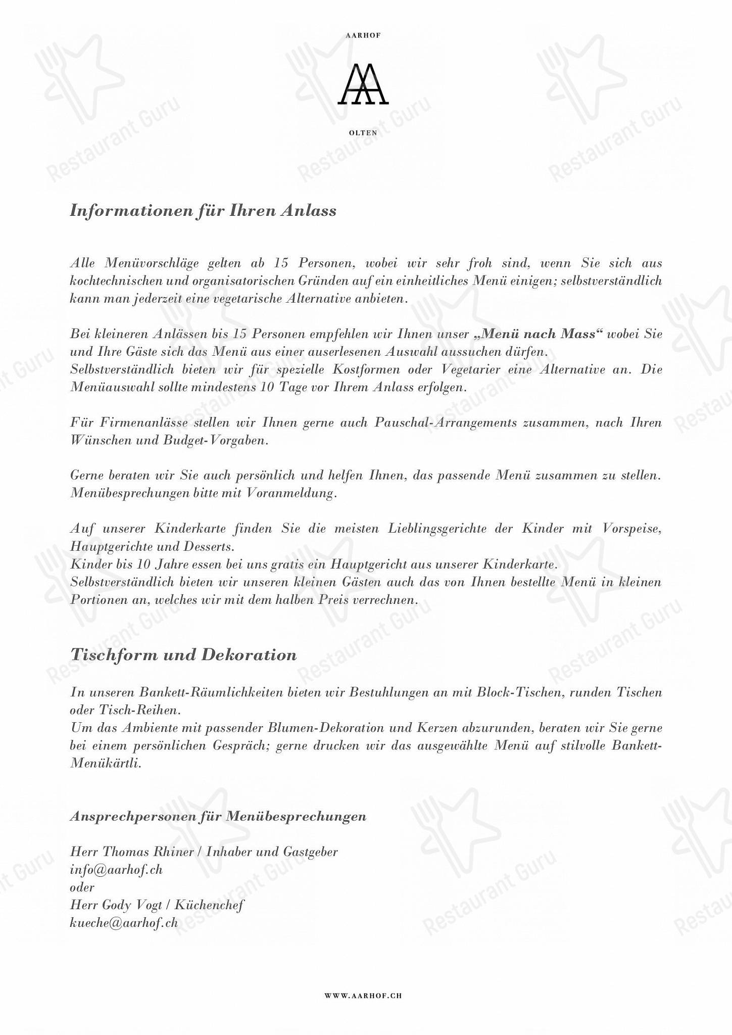 Коктейльная карта pour Restaurant Aarhof dans Olten