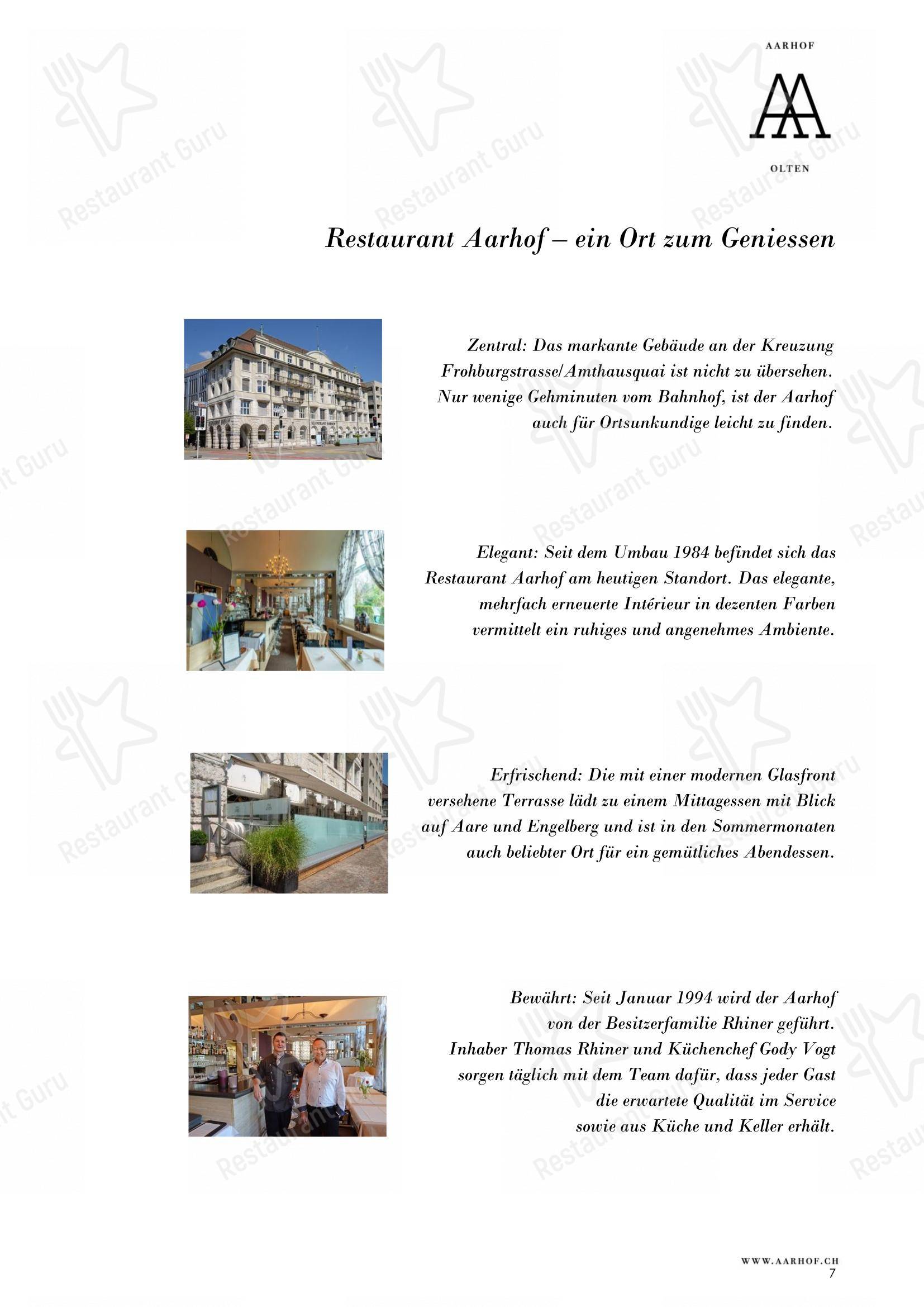 Menu pour Restaurant Aarhof restaurant