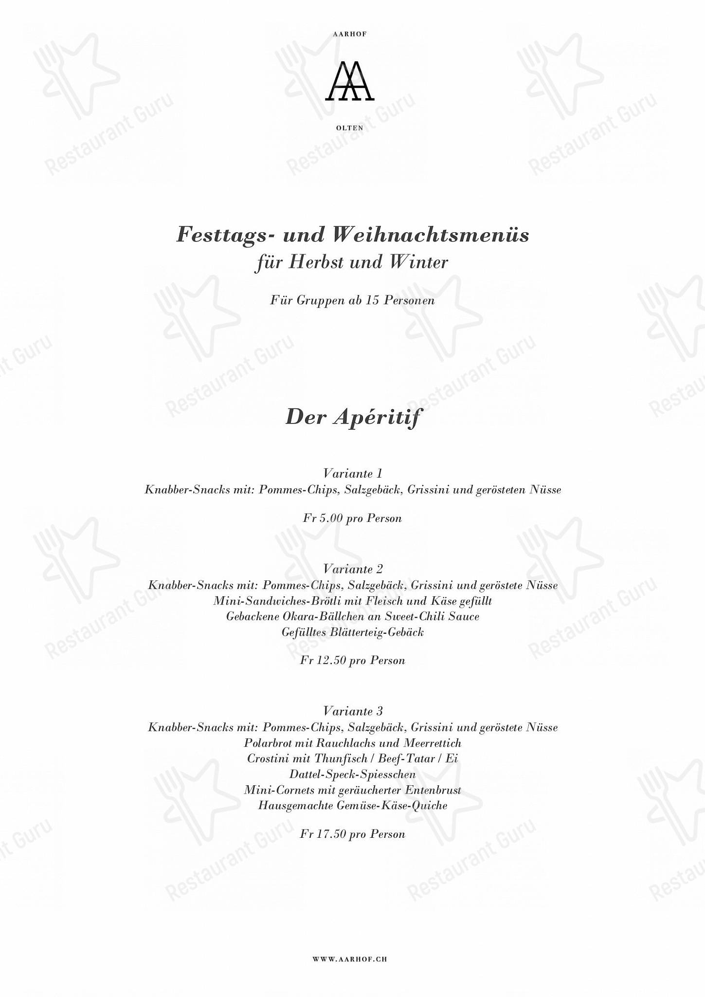 Коктейльная карта pour Restaurant Aarhof dans Olten