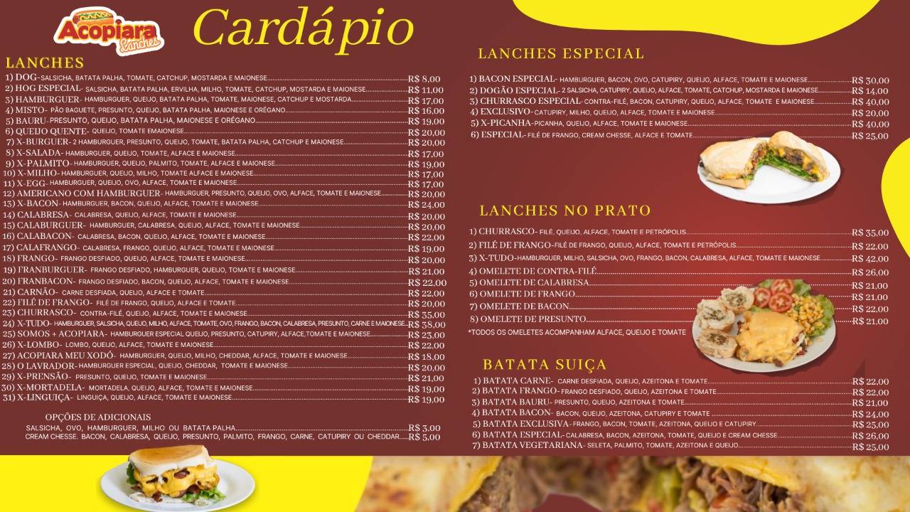 Acopiara Lanches cardápio