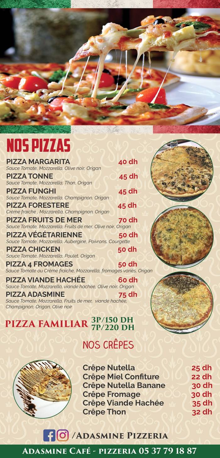Menu de Adasamine cafe