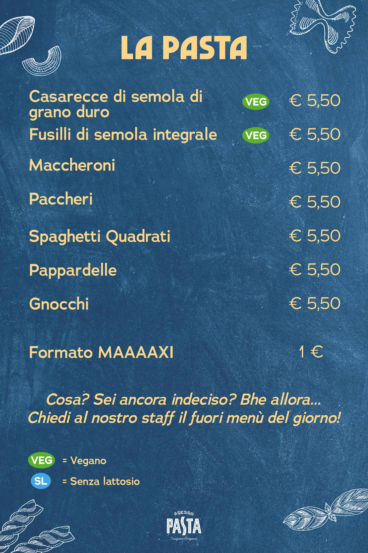 Menu di Adesso Pasta - Creazioni Artigiane 