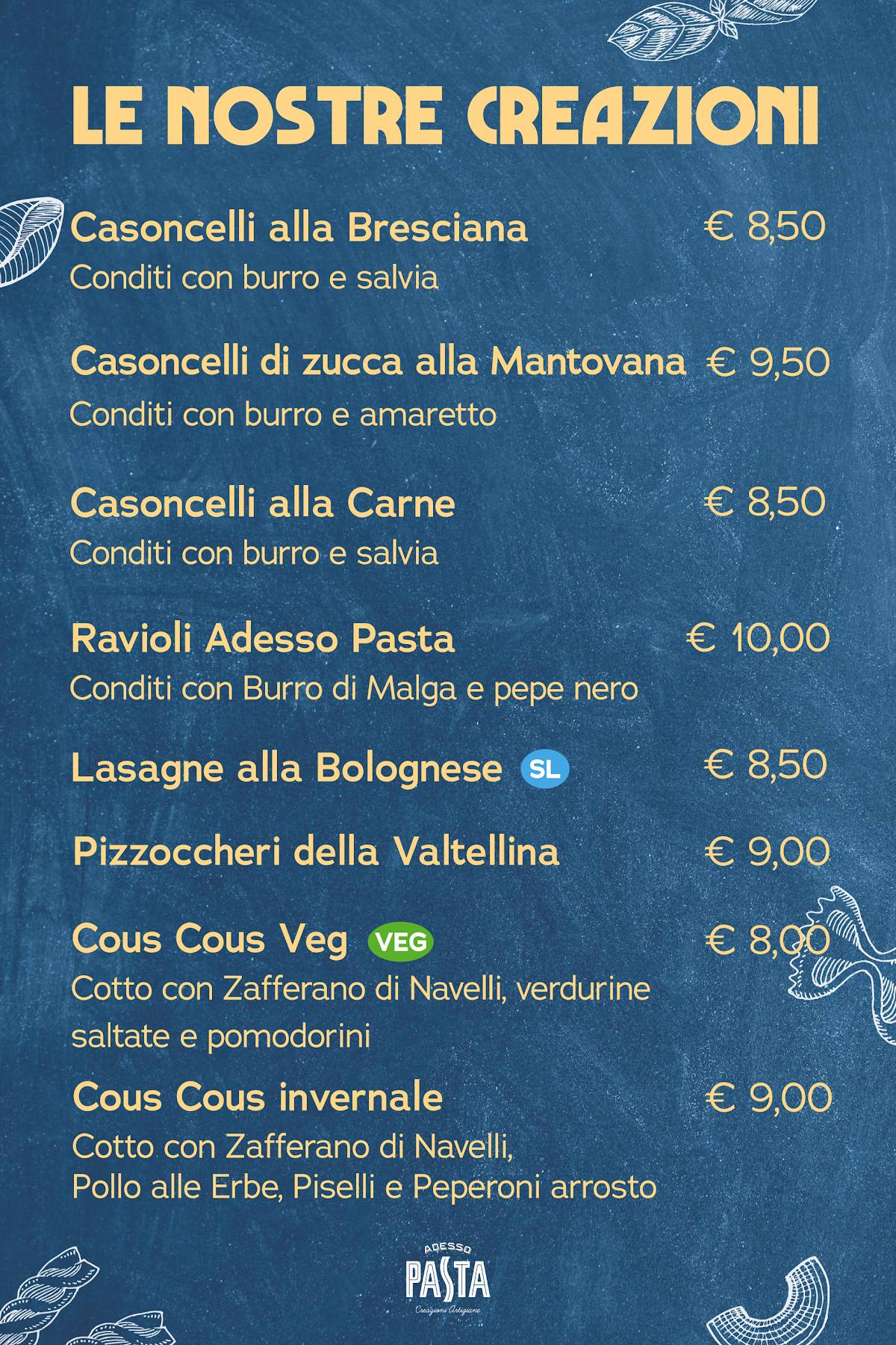 Menu di Adesso Pasta - Creazioni Artigiane 