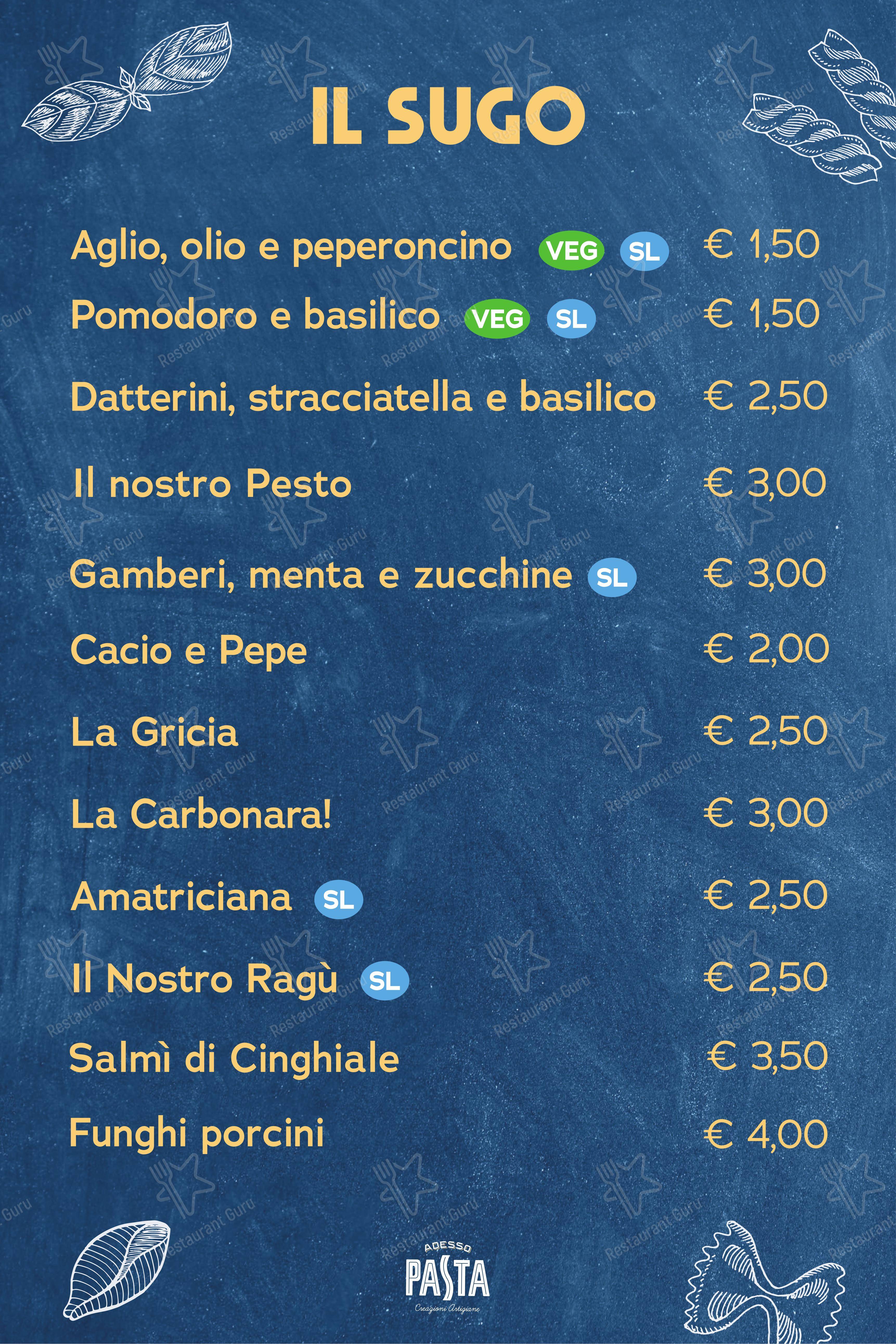 Adesso Pasta - Creazioni Artigiane in Brescia - Menu