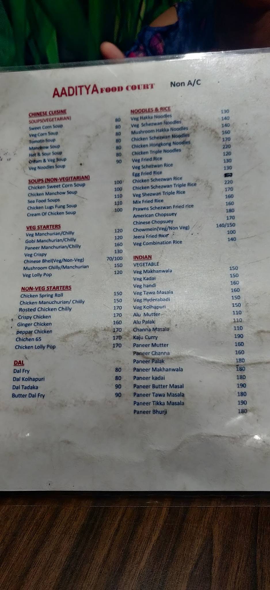 Aditya Food Court menu