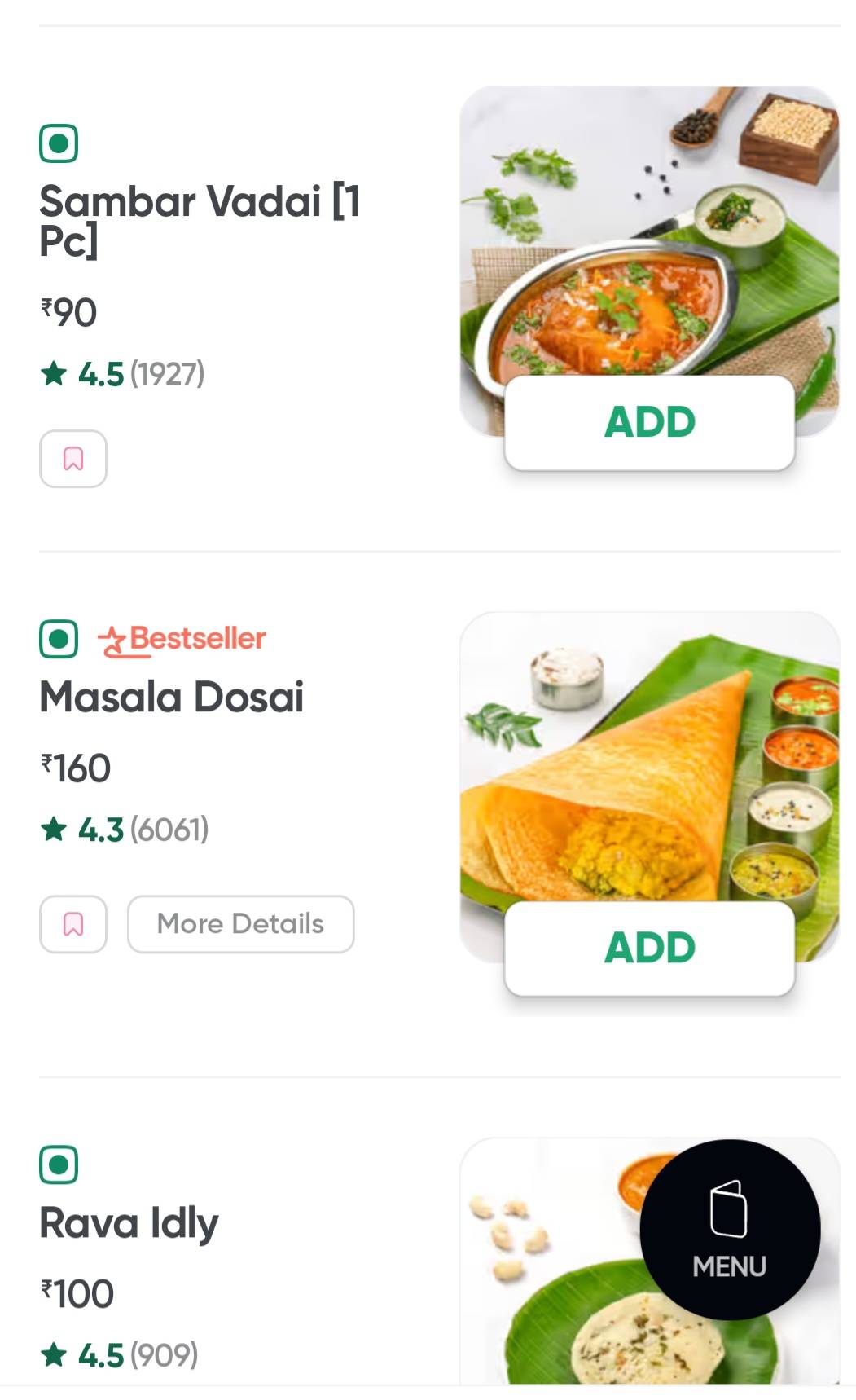 Adyar Ananda Bhavan - A2B menu