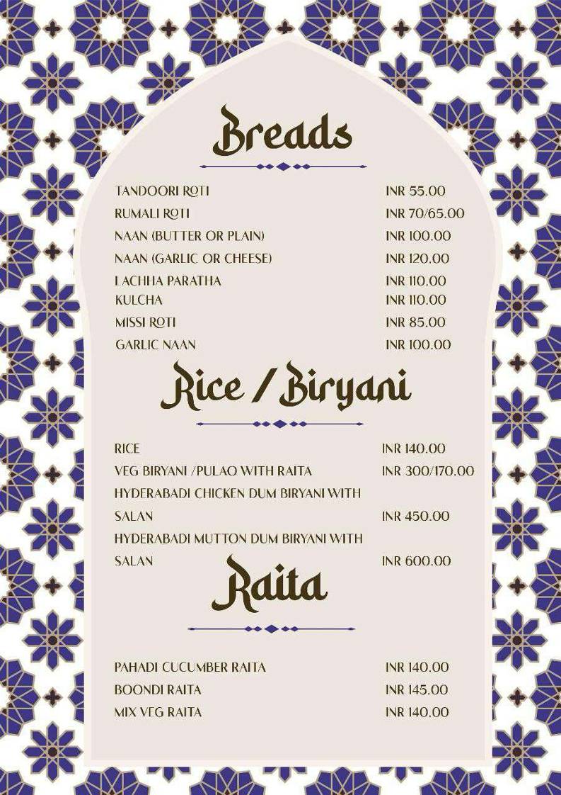 Rooftop Restaurant- Taj Jharokha menu