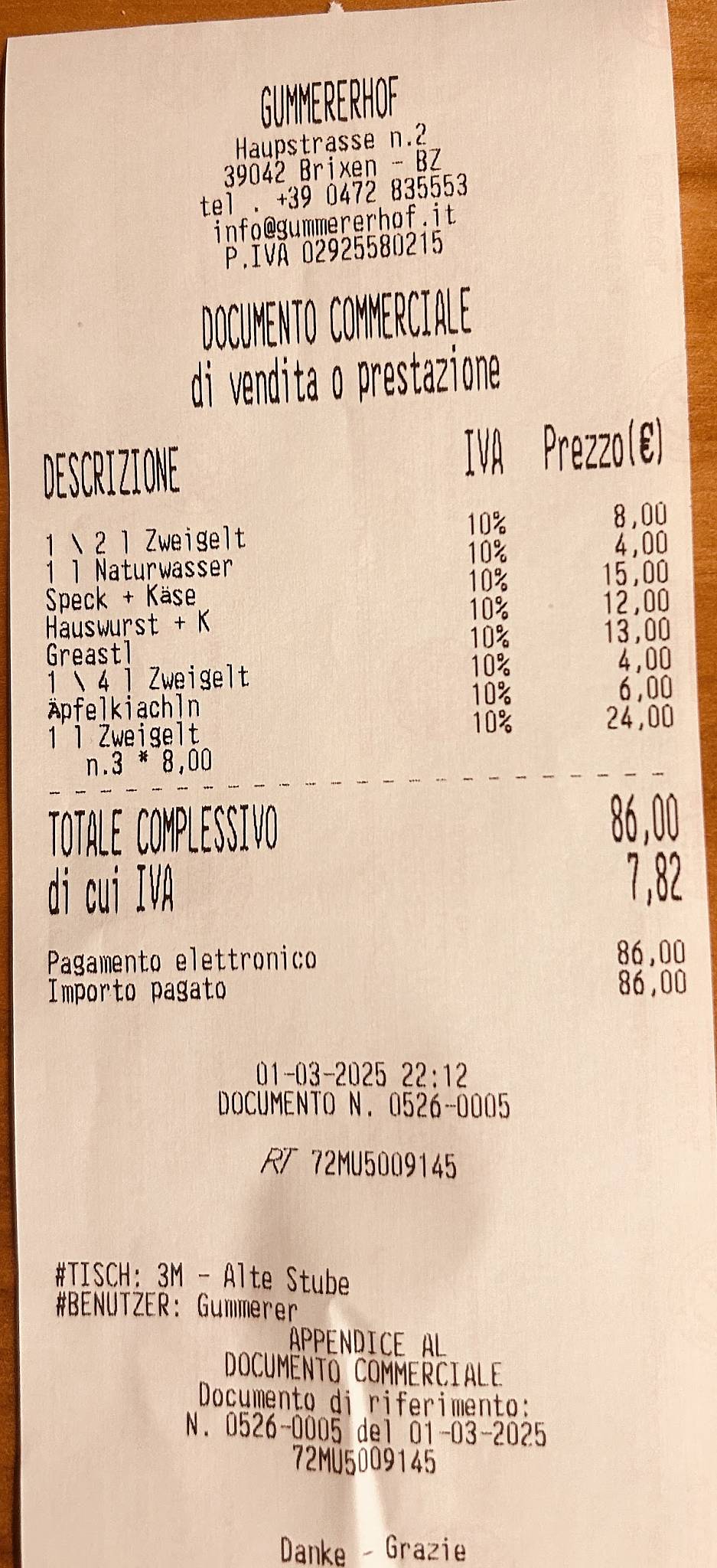 Menu di Agriturismo Gummererhof 