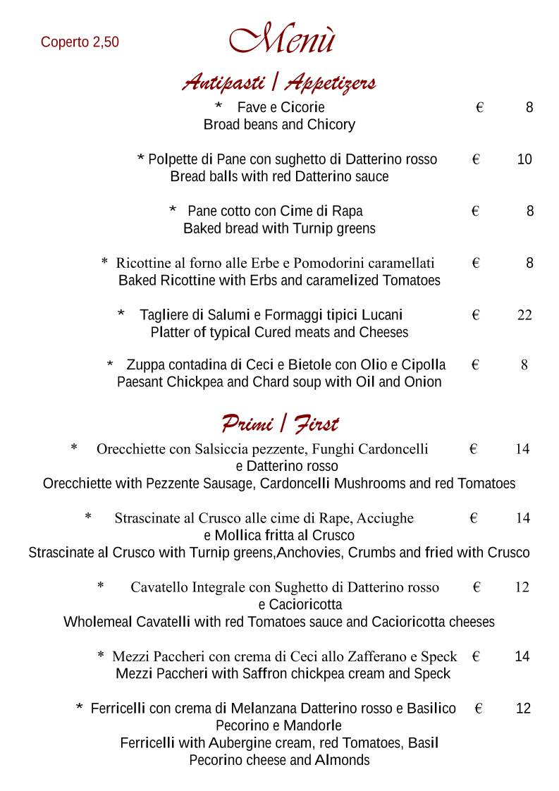 Menu di Ai Palmenti Ristorante 