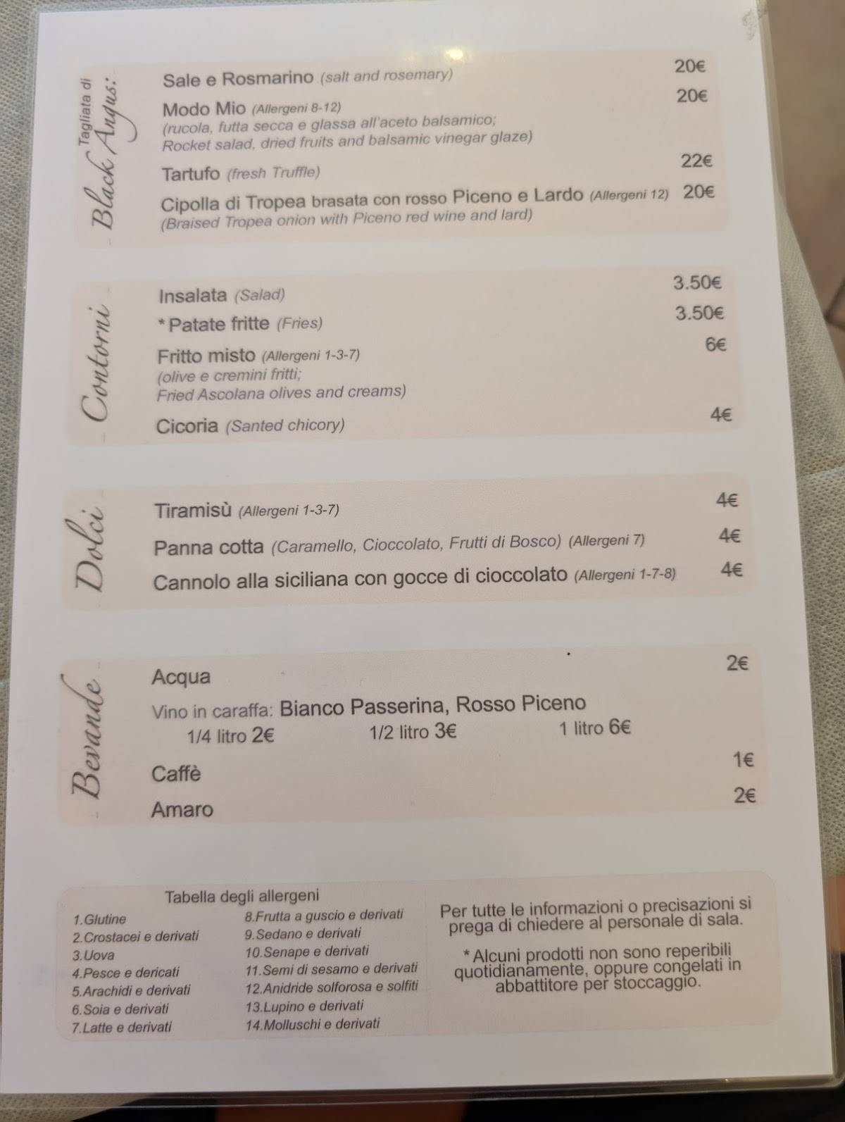 Menu di Ai Pini 