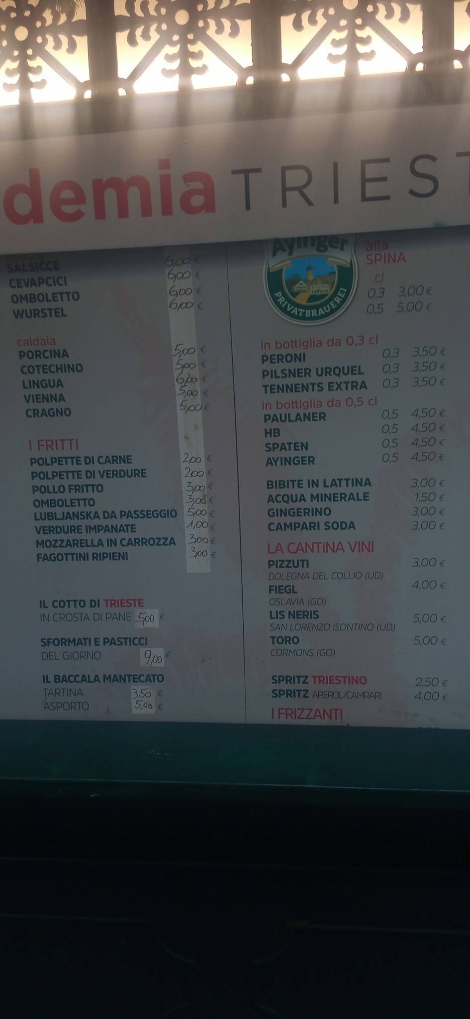 Menu di Akademia il Buffet Triestino 