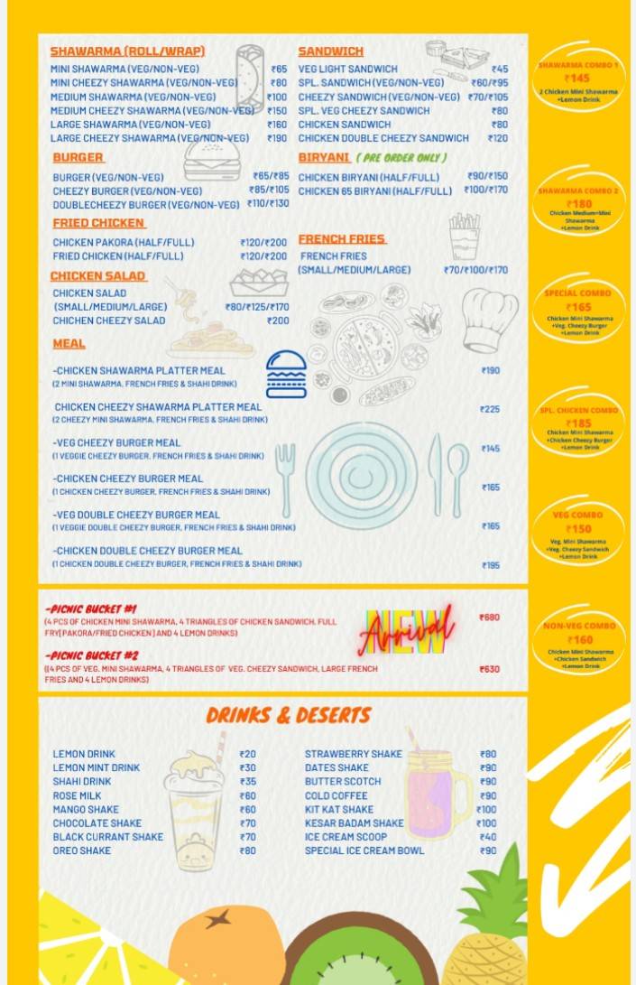 Al-Chef Cafeteria menu
