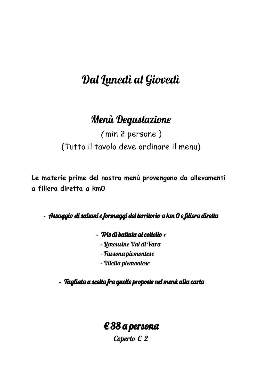 Menu di Al Fuoko 