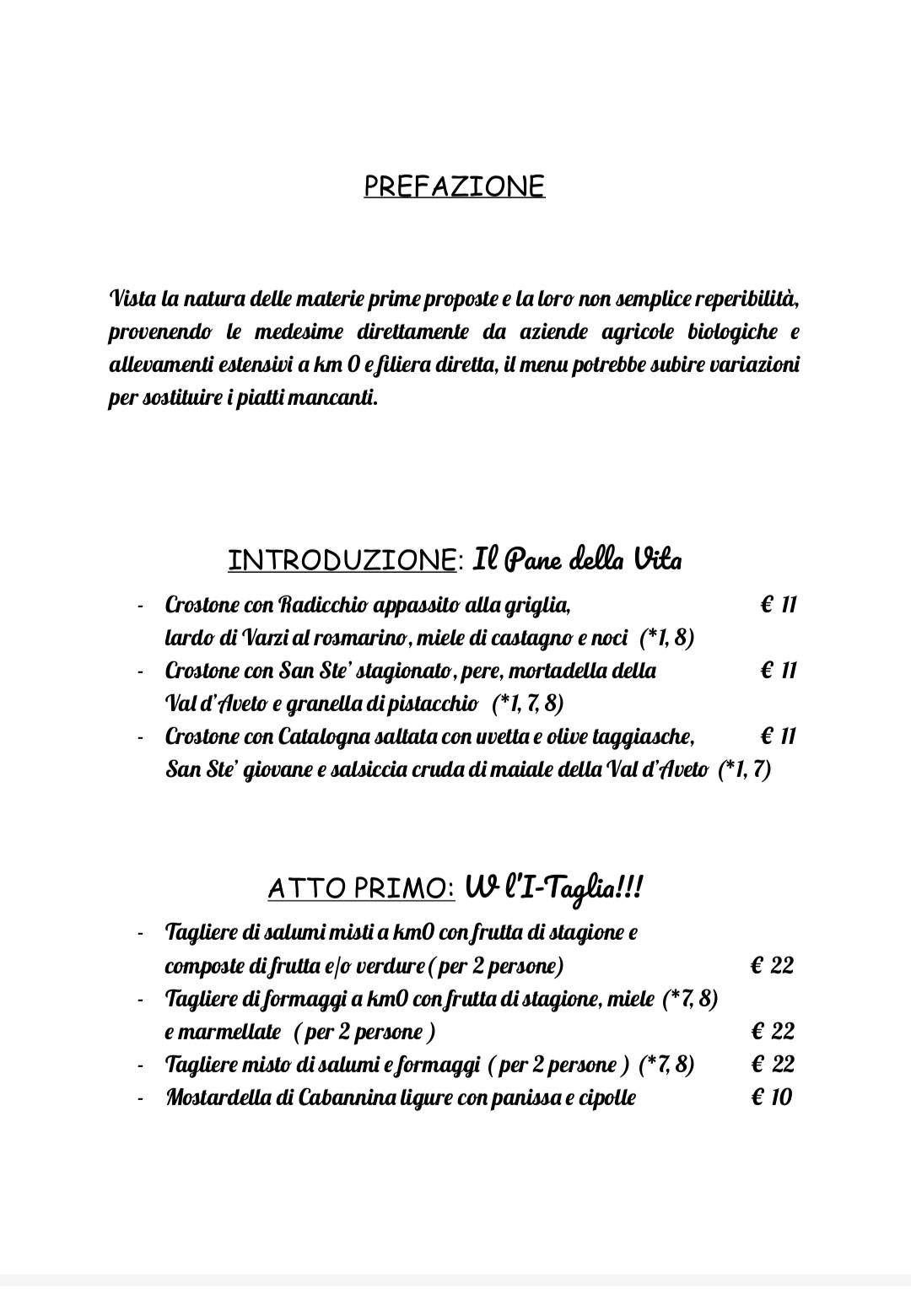 Menu di Al Fuoko 