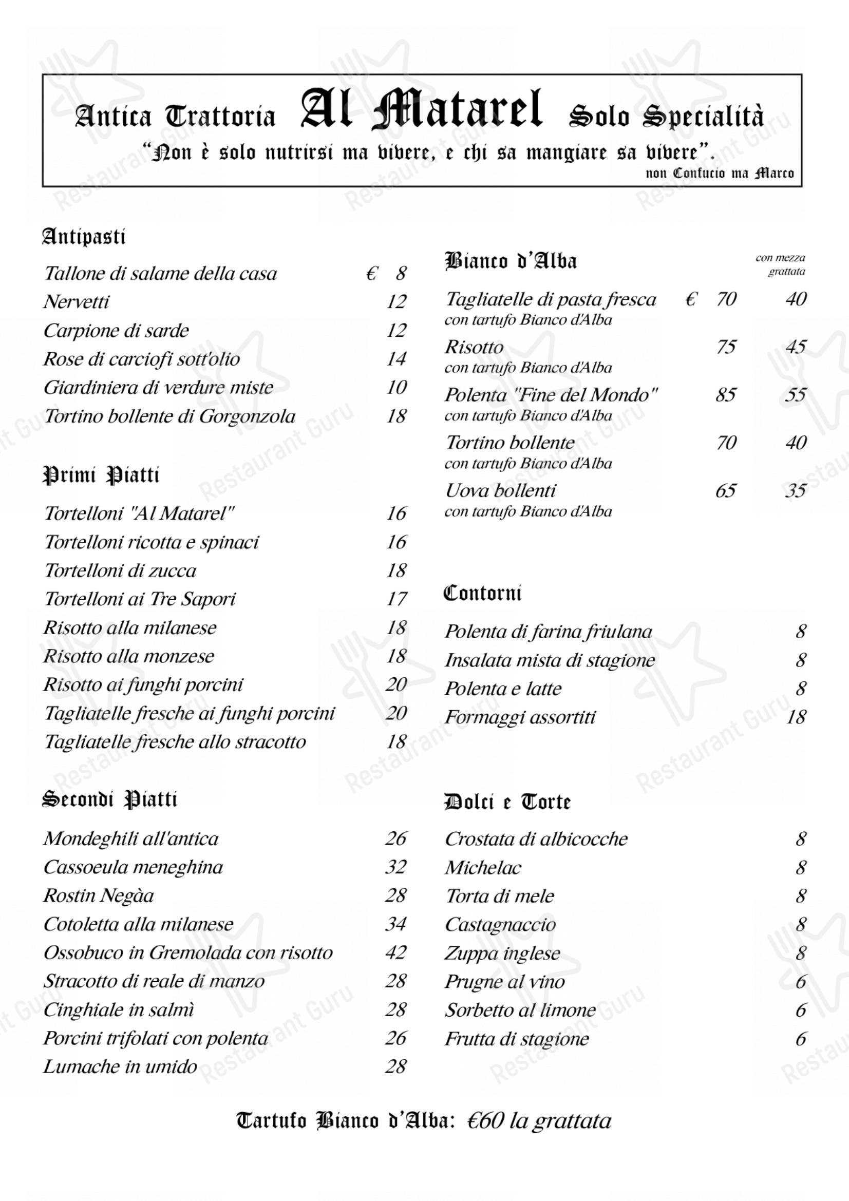Menu di Al Matarel - Menu