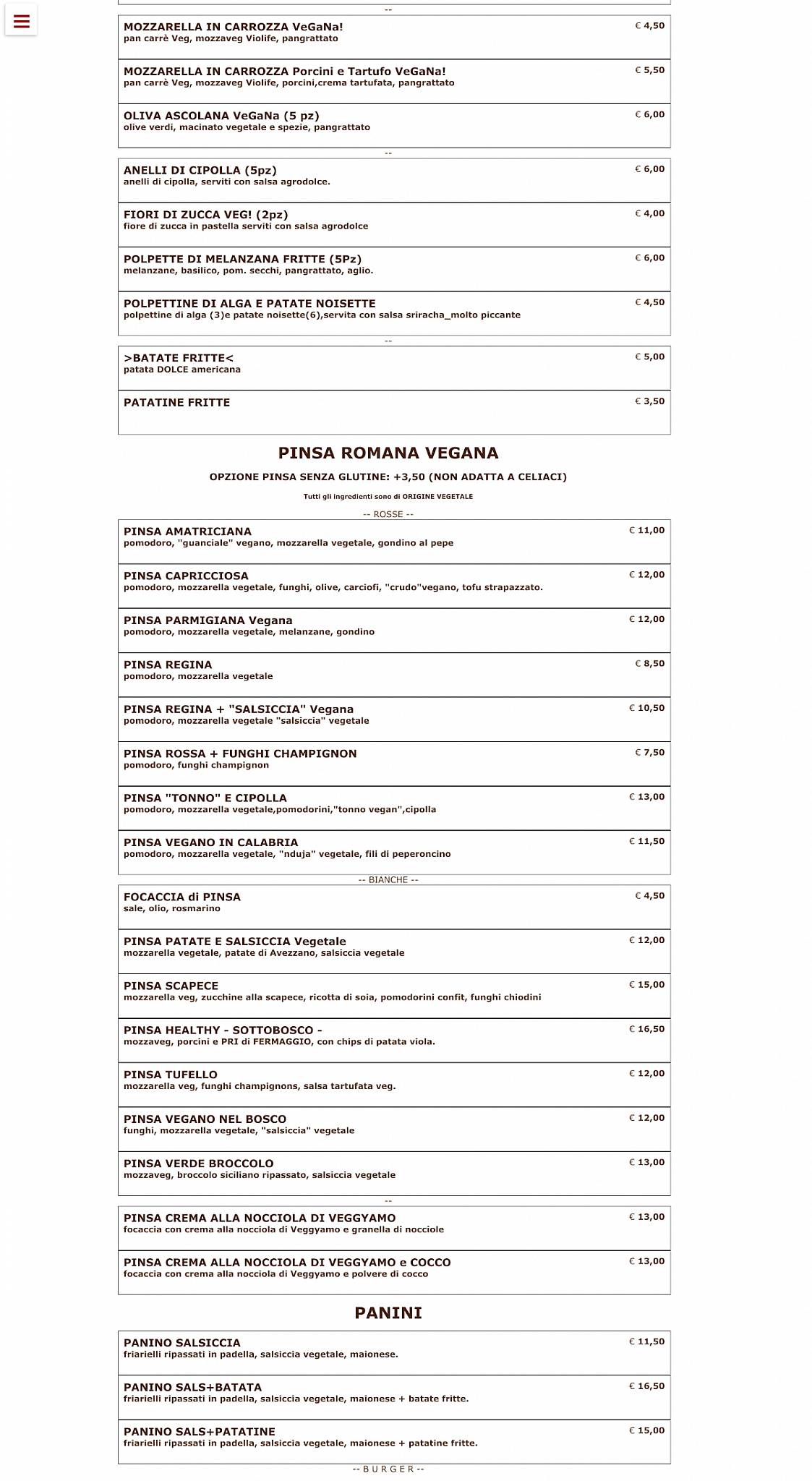 Menu di Al Pachino Roma - Ristorante Vegano 