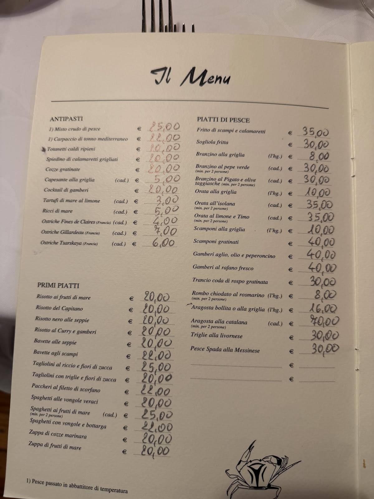 Menu di Al Porto zona Darsena Porta Genova 
