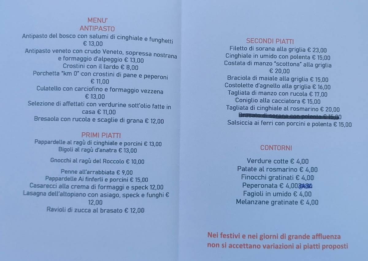 Menu di Al Roccolo 