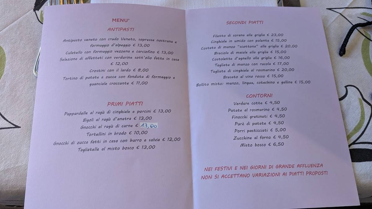Menu di Al Roccolo 