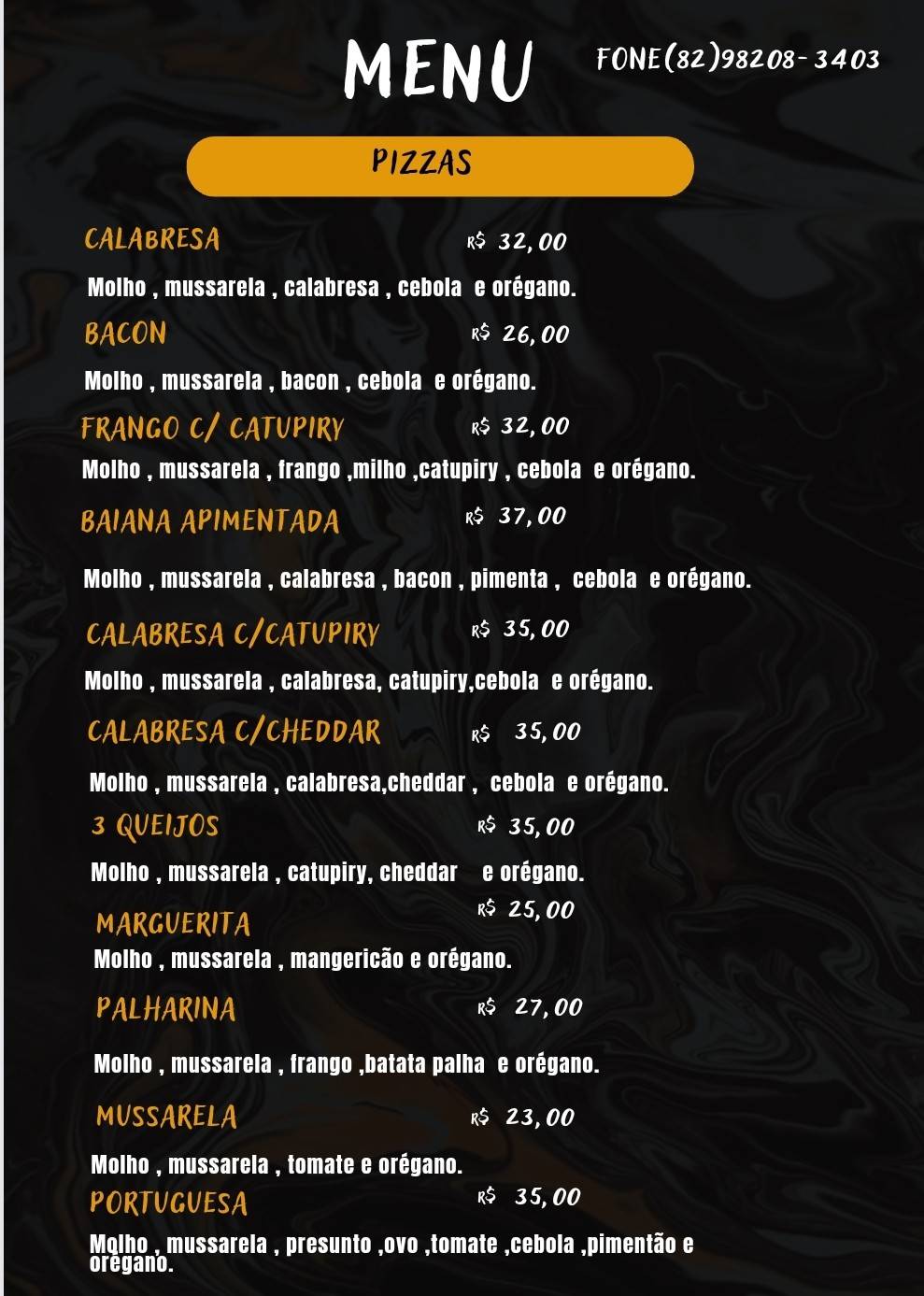 Alagoano pizzaria cardápio
